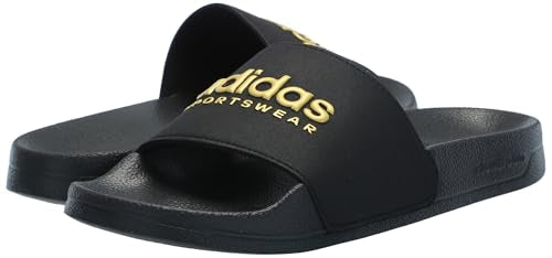 adidas Unisex Adilette Shower Slides Sandal, Black/Black/Matte Gold, 8 US Men