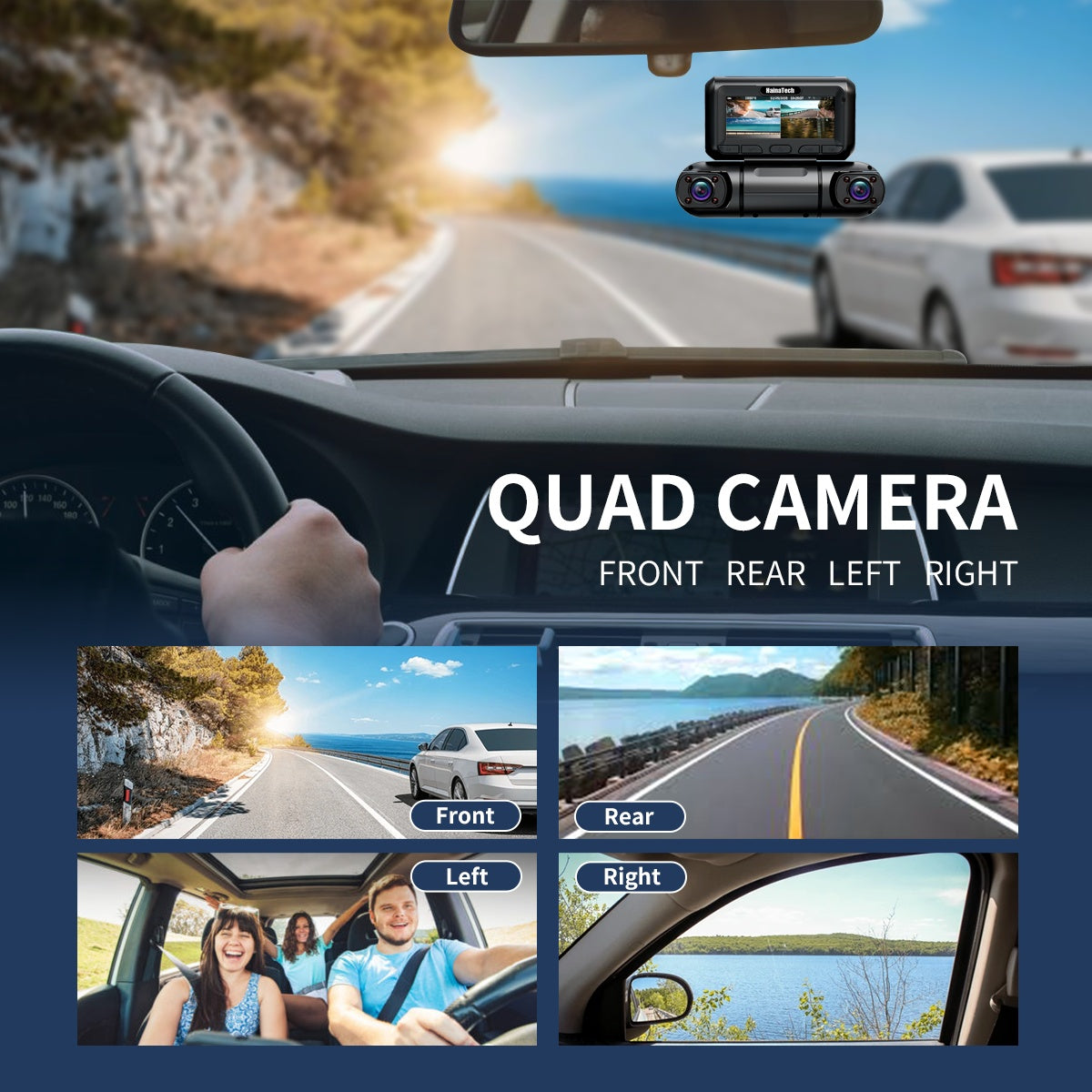 Hainatech 360 Degree View 4 Channel Dash Cam Front And Rear Inside Left Right, Dash Cam