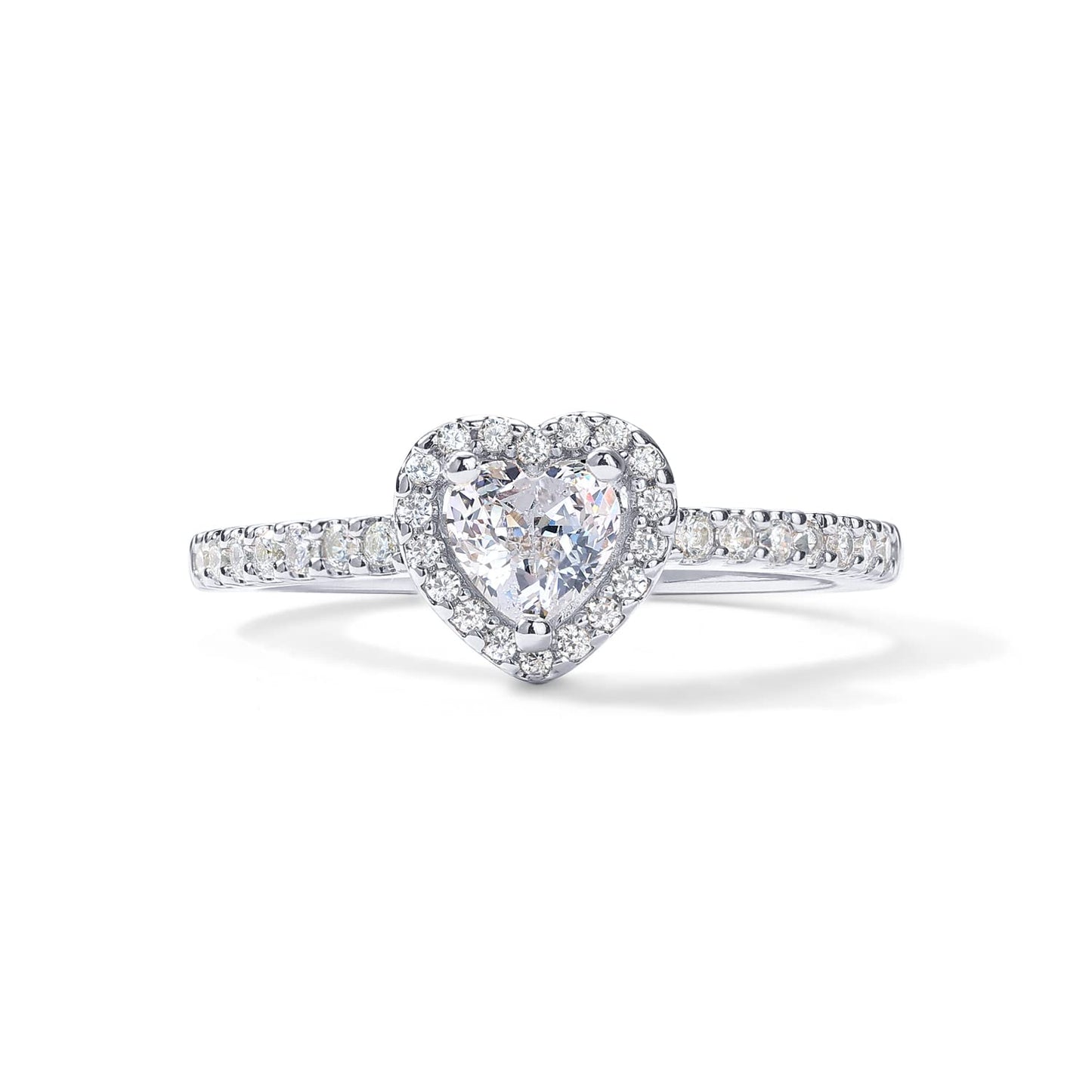 PAVOI 14K Gold Plated Heart Halo Ring for Women | Promise Rings for Her (White Gold, 7)