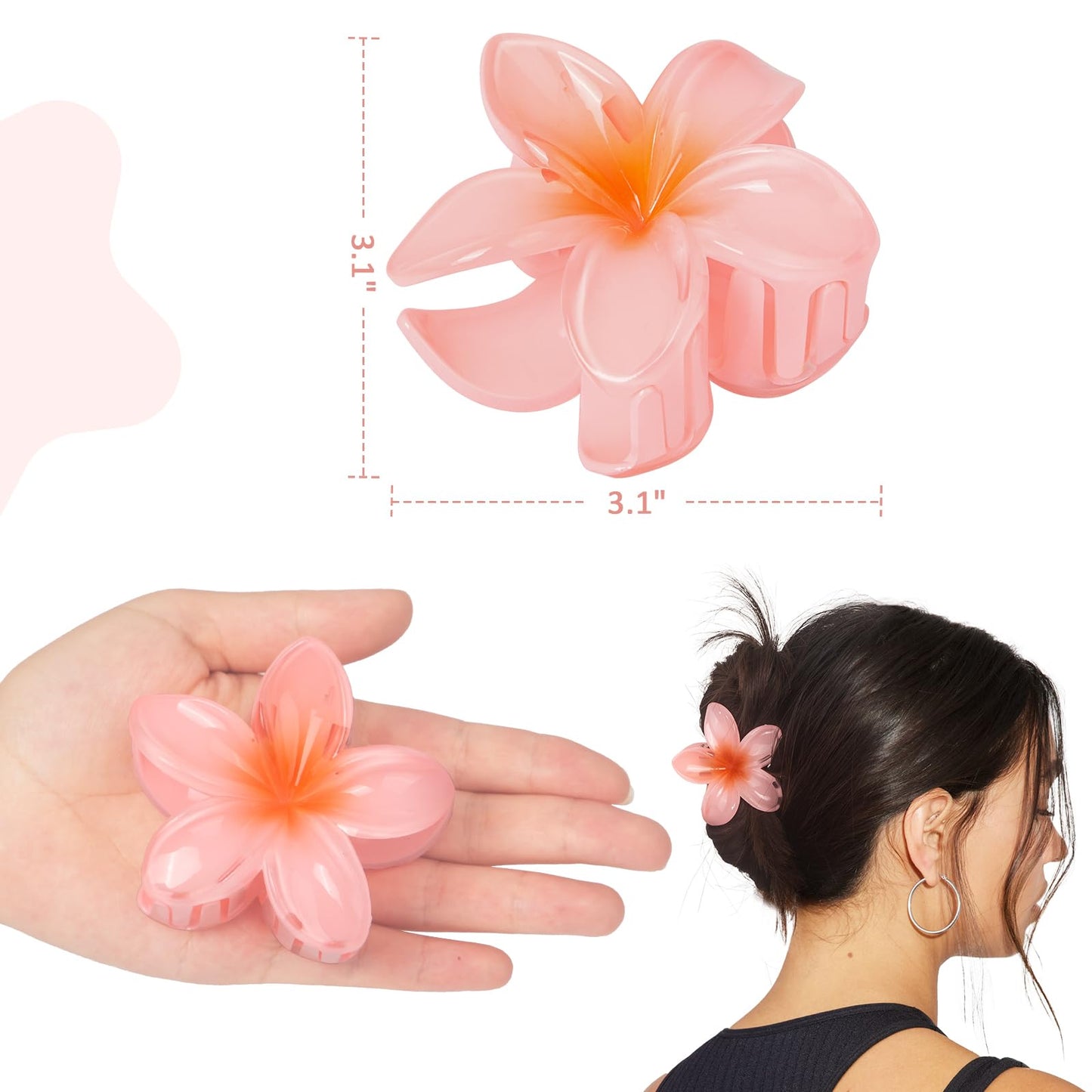 6 Pcs Flower Hair Claw Clips - Hawaiian Hair Clips for Women, Summer Beach Essentials Hair Accessories