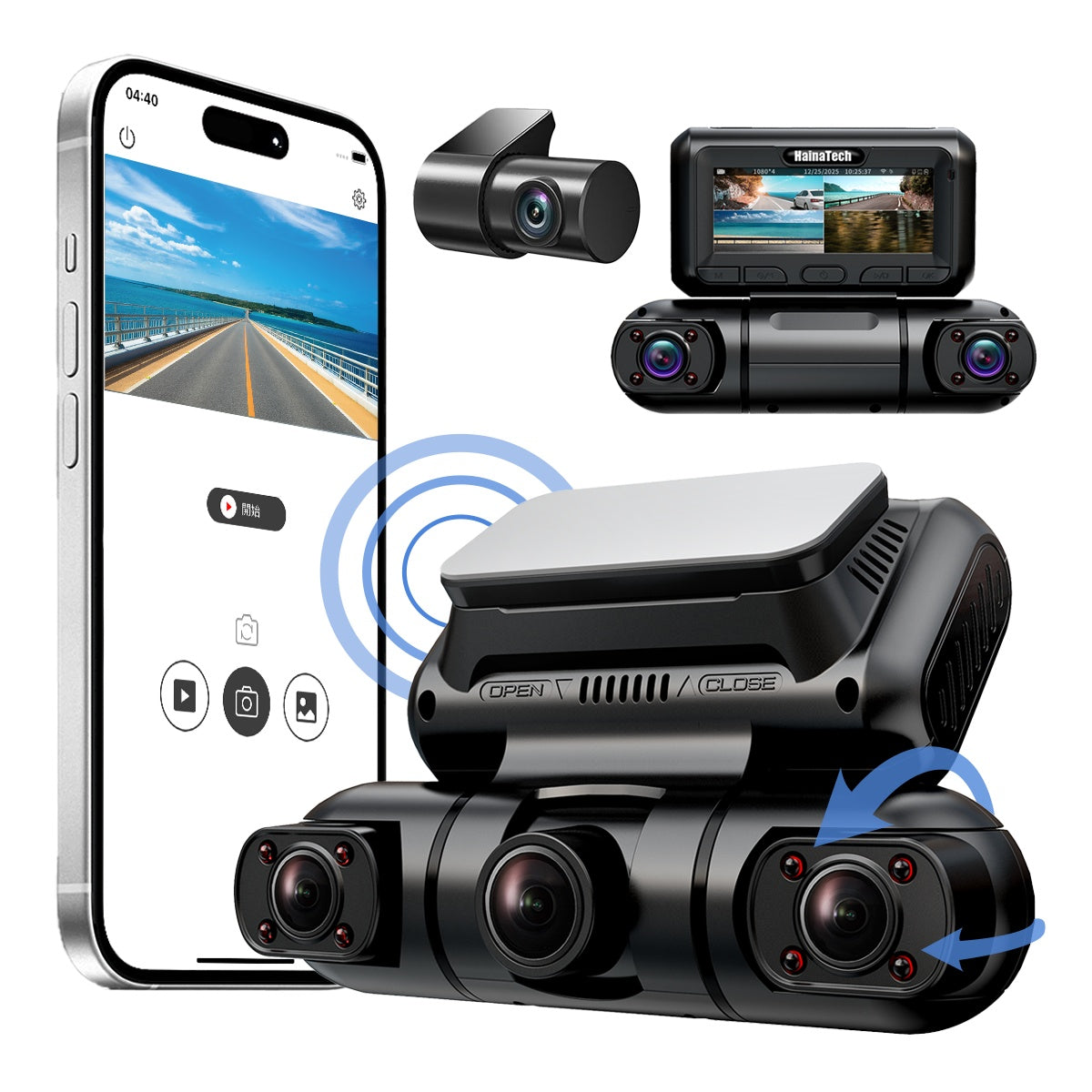 Hainatech 360 Degree View 4 Channel Dash Cam Front And Rear Inside Left Right, Dash Cam