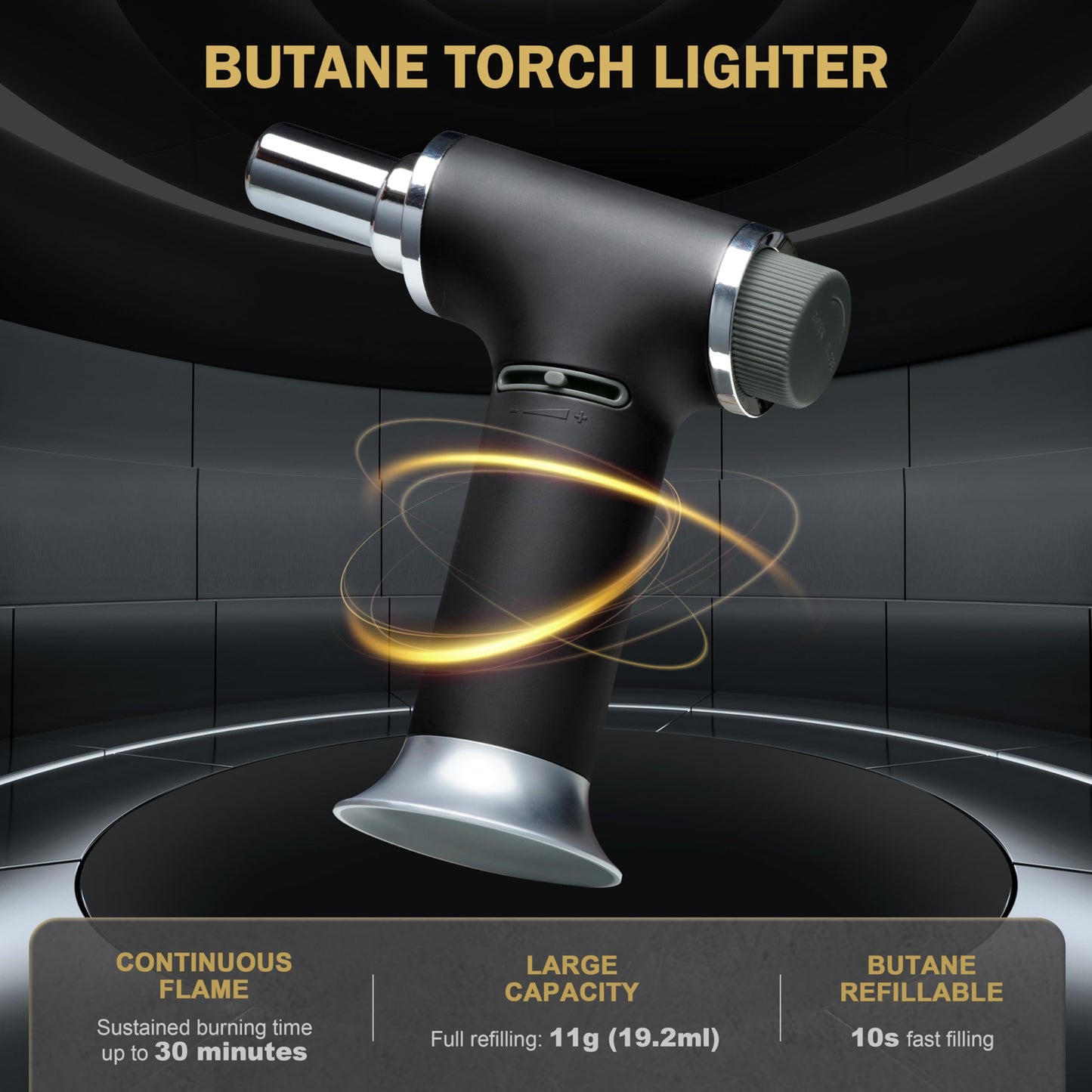 RAVS Butane Torch Lighter, Creme Brulee Torch with Large Capacity, Culinary Torch with Adjustable Flame and Safety Lock, Professional Kitchen Torch for Baking, Cooking Torch Butane Fuel Not Included