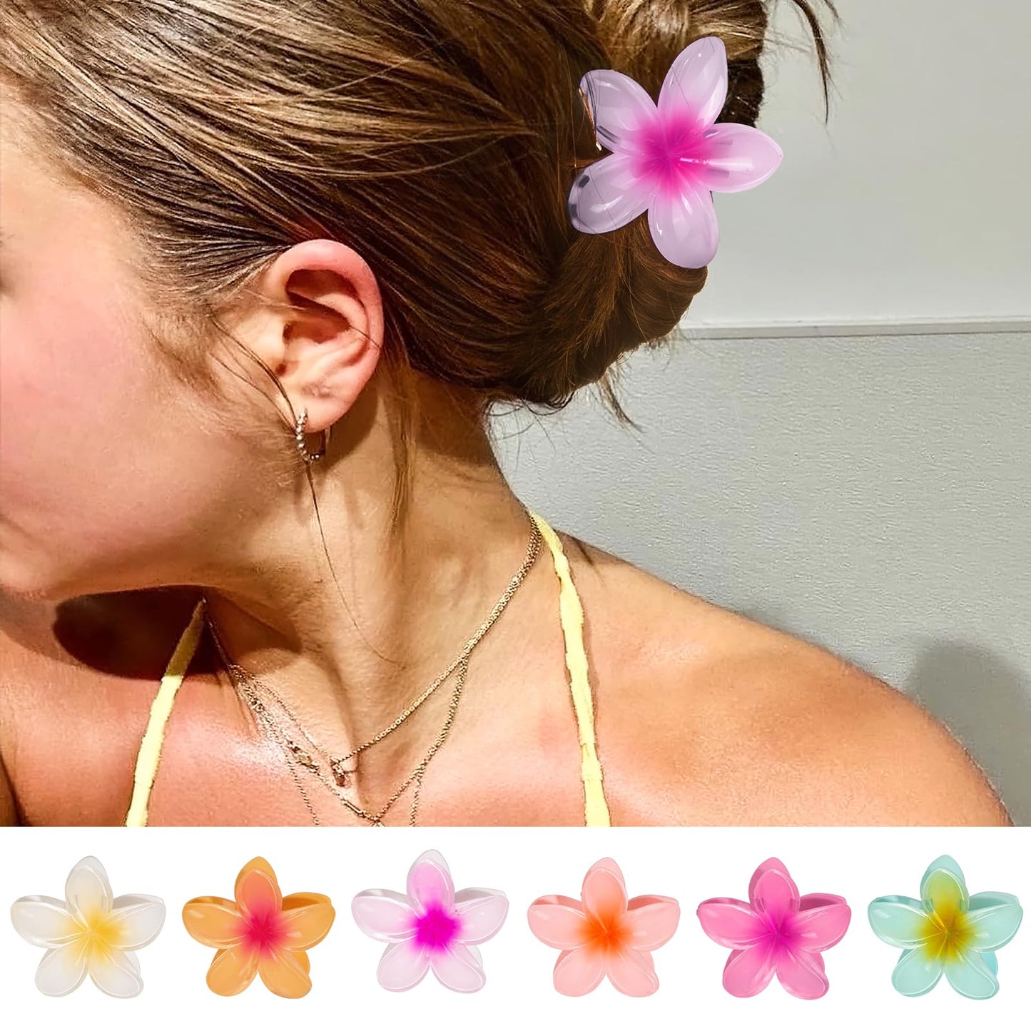 6 Pcs Flower Hair Claw Clips - Hawaiian Hair Clips for Women, Summer Beach Essentials Hair Accessories