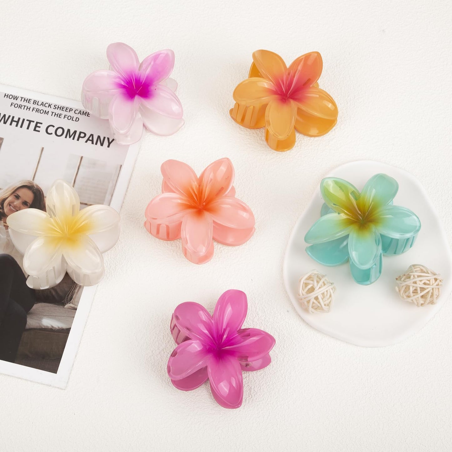 6 Pcs Flower Hair Claw Clips - Hawaiian Hair Clips for Women, Summer Beach Essentials Hair Accessories