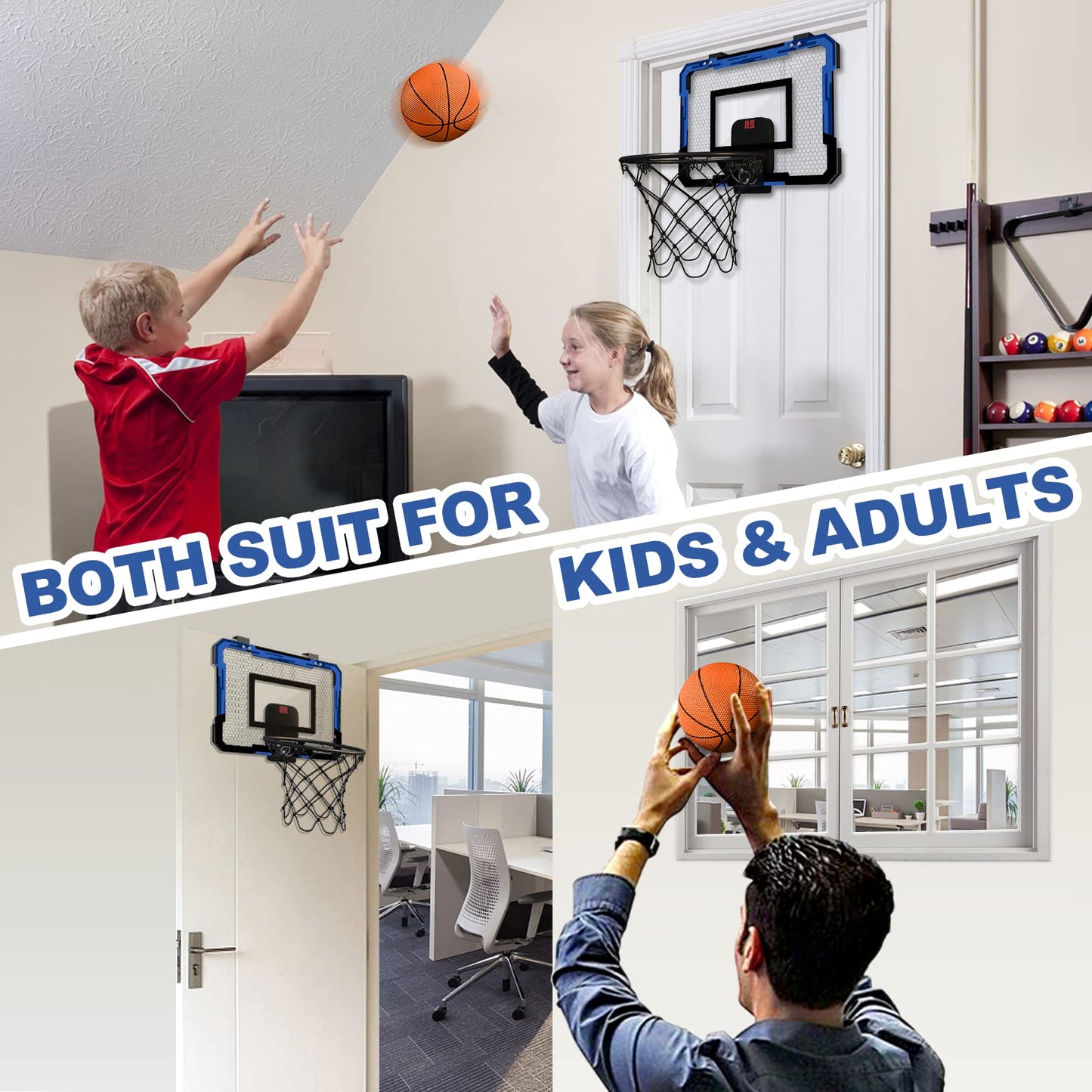 QDRAGON Indoor Basketball Hoop for Kids, Over The Door Basketball Hoops, Mini Hoop with Scoreboard & 3 Balls, Basketball Toys Gifts for 5 6 7 8 9 10 11 12 Year Old Boys Girls Teens