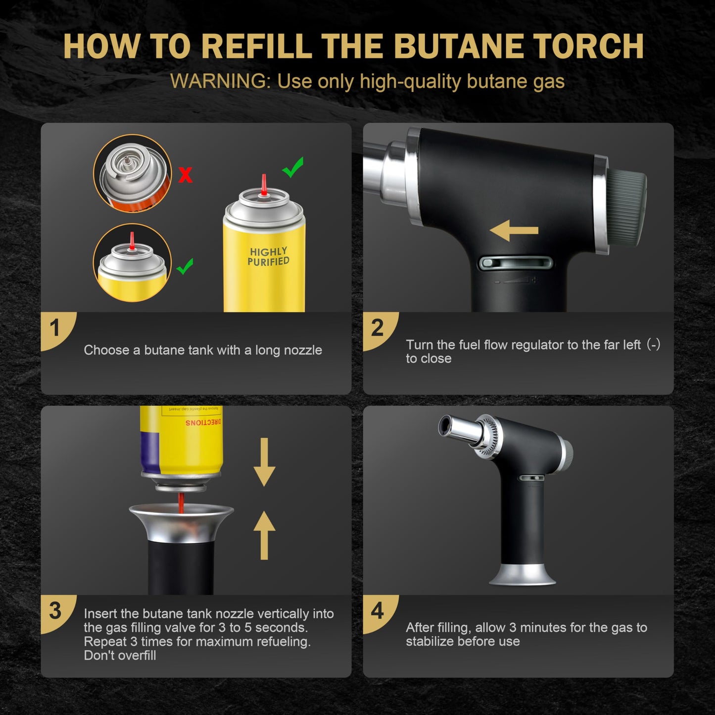 RAVS Butane Torch Lighter, Creme Brulee Torch with Large Capacity, Culinary Torch with Adjustable Flame and Safety Lock, Professional Kitchen Torch for Baking, Cooking Torch Butane Fuel Not Included