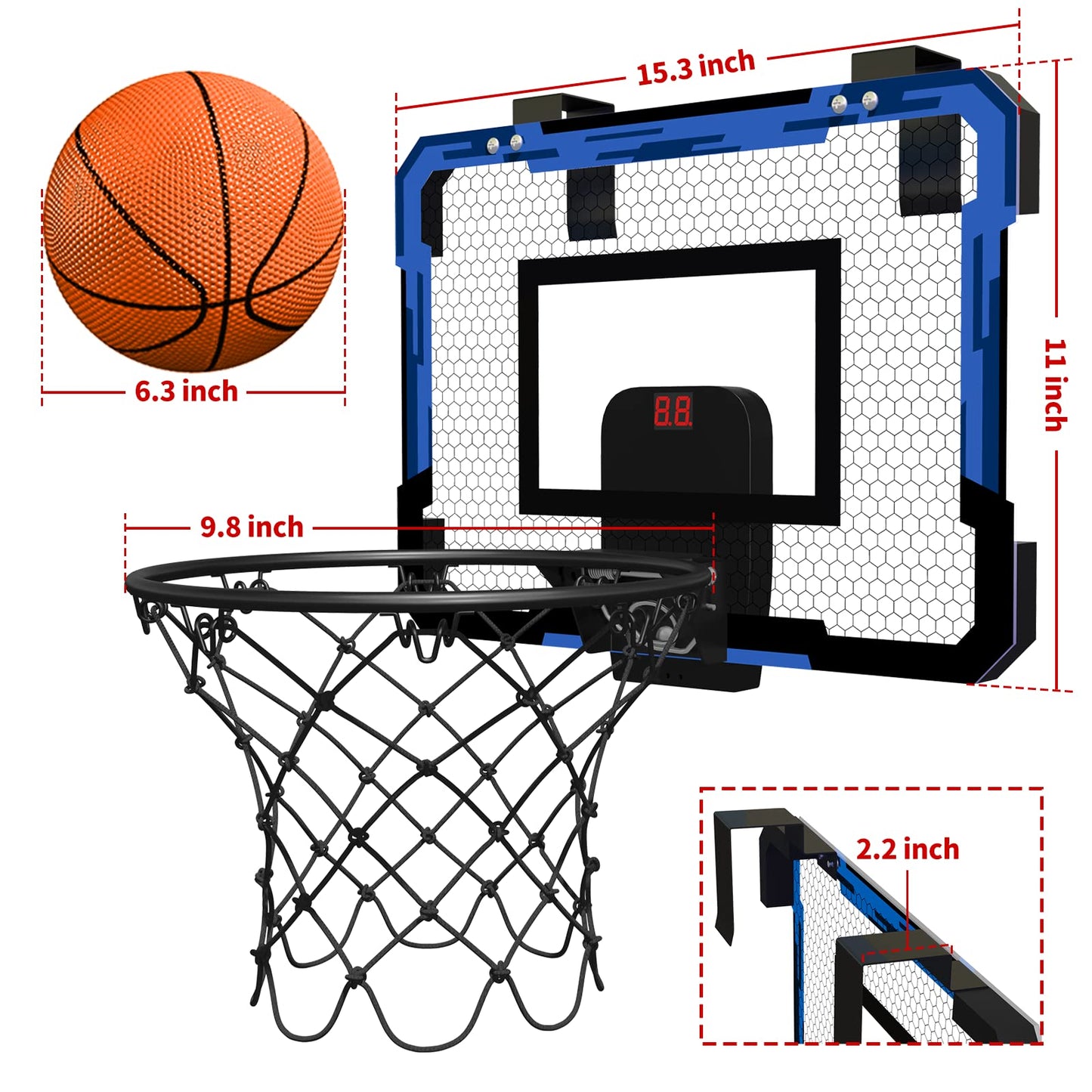 QDRAGON Indoor Basketball Hoop for Kids, Over The Door Basketball Hoops, Mini Hoop with Scoreboard & 3 Balls, Basketball Toys Gifts for 5 6 7 8 9 10 11 12 Year Old Boys Girls Teens