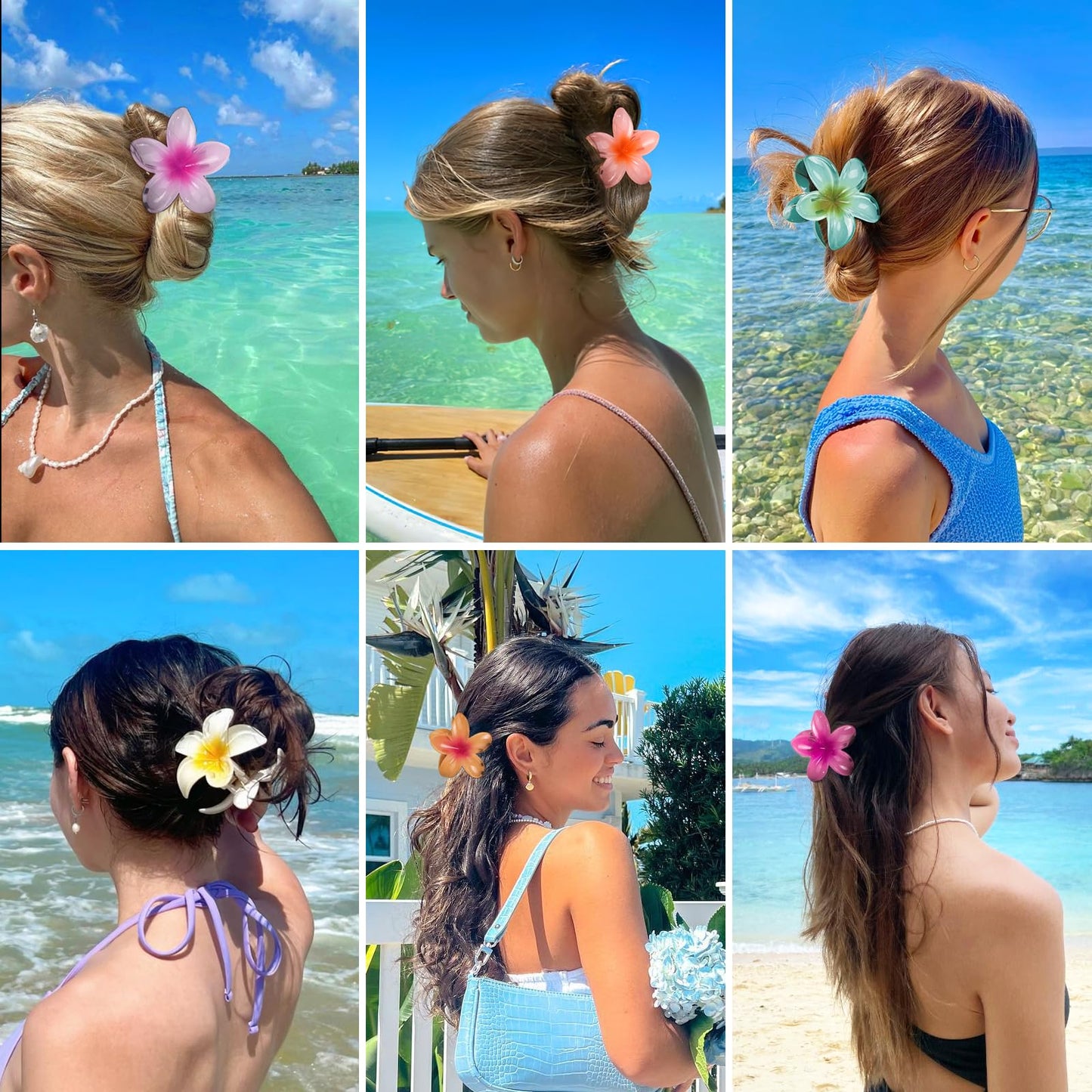 6 Pcs Flower Hair Claw Clips - Hawaiian Hair Clips for Women, Summer Beach Essentials Hair Accessories