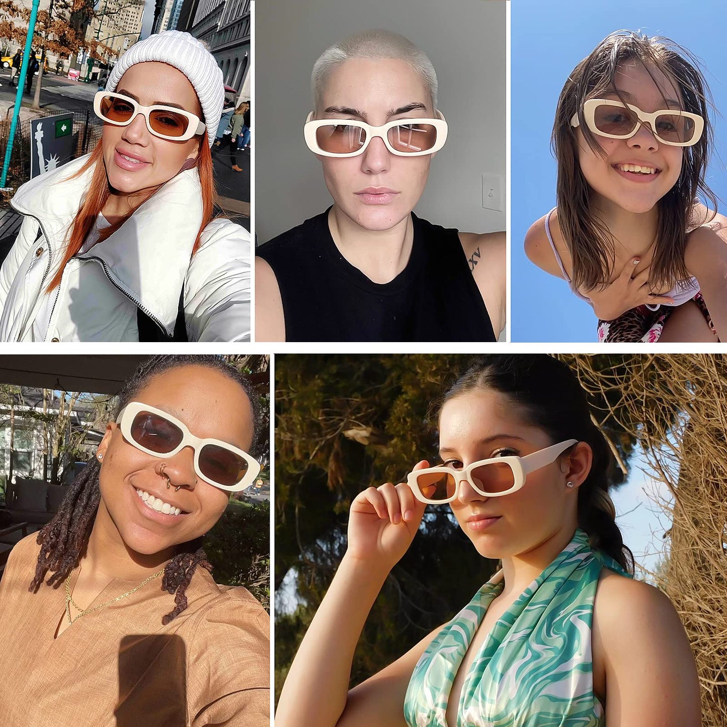 Tskestvy 4 Pieces Retro Vintage Sunglasses Small Square Rectangle 90s Glasses Trendy Y2K for Women Aesthetic Accessories (A)