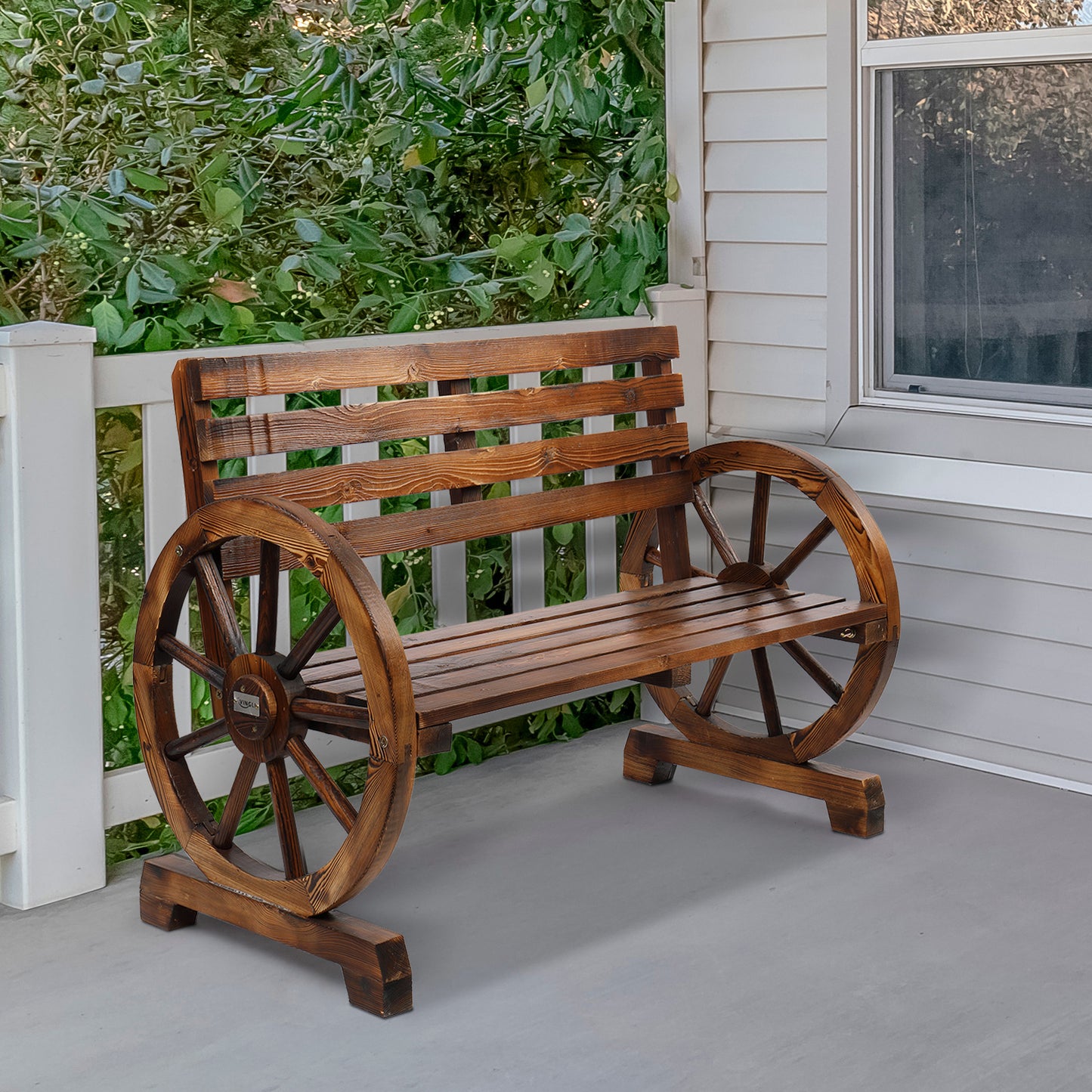 41.5-inch Carbonized Cedar With Wooden Wheel Bench