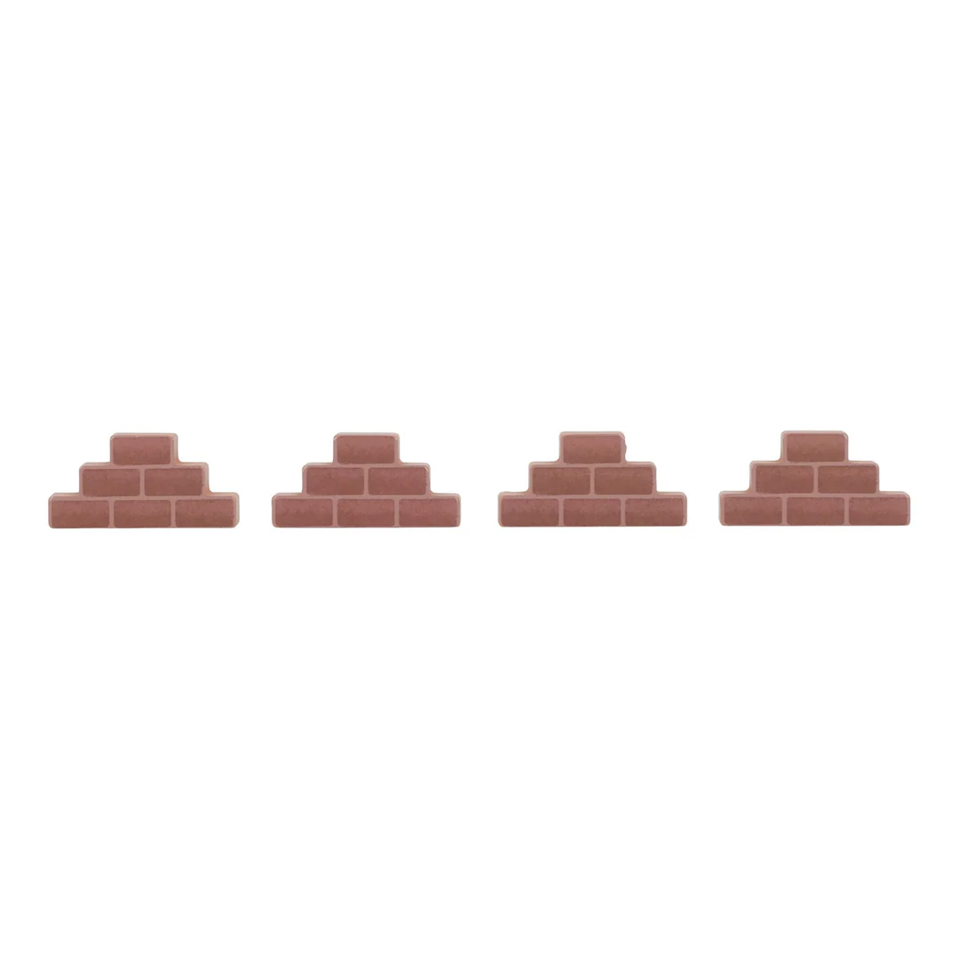 Four stacks of brown bricks on a white background