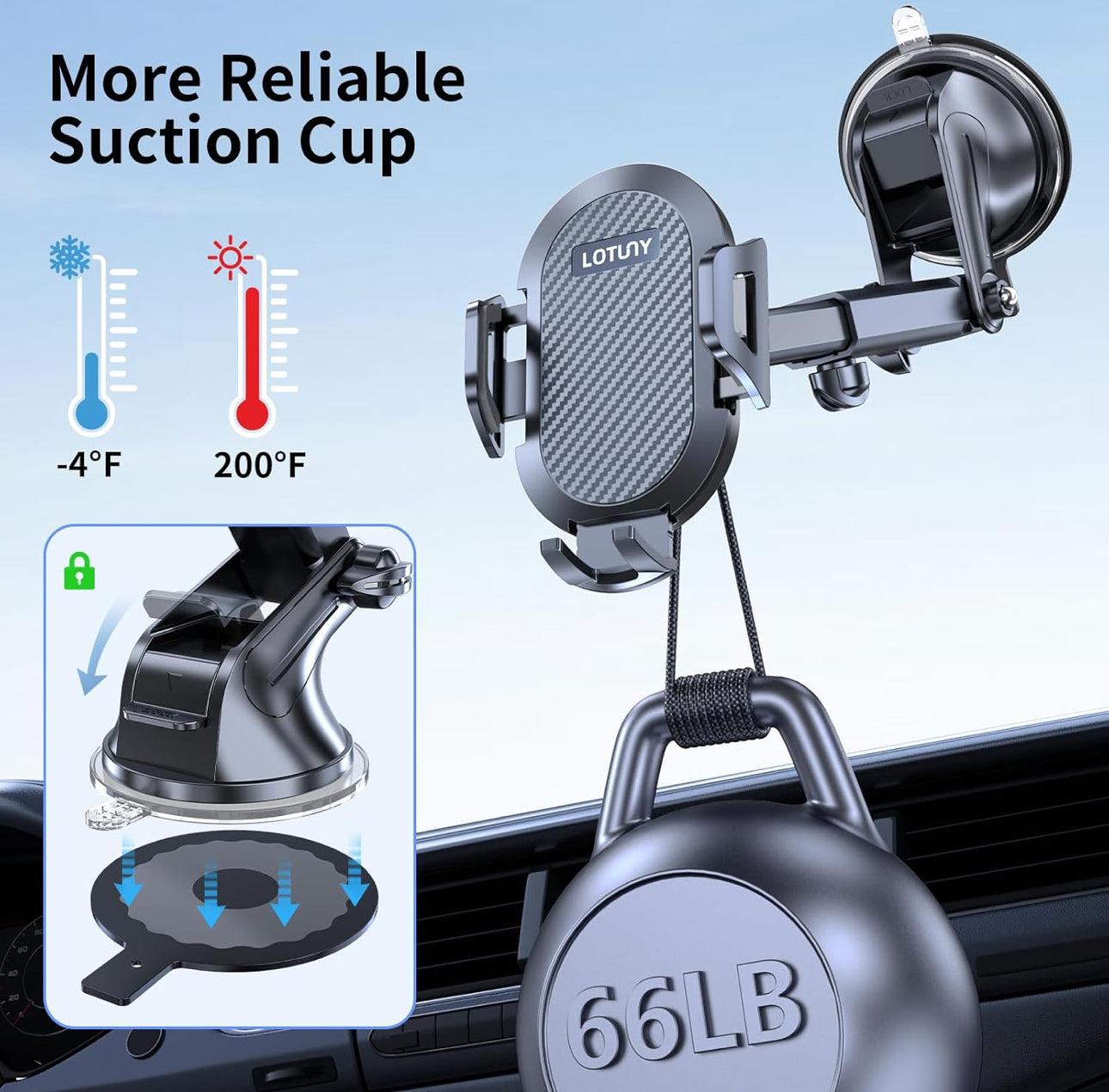 Upgraded Car Phone Holder for Car, Car Phone Holder, Hands-free Holder, Universal Dashboard Windshield, Compatible with iPhone, Samsung,