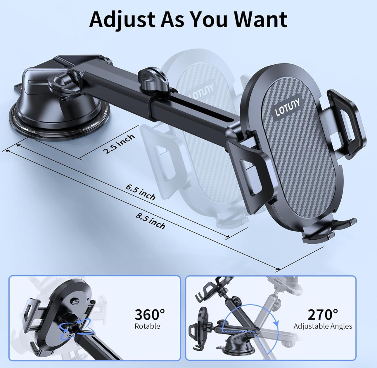 Upgraded Car Phone Holder for Car, Car Phone Holder, Hands-free Holder, Universal Dashboard Windshield, Compatible with iPhone, Samsung,