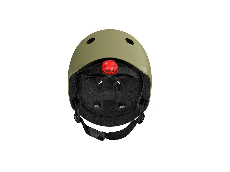 Helmet with a red light on a white background