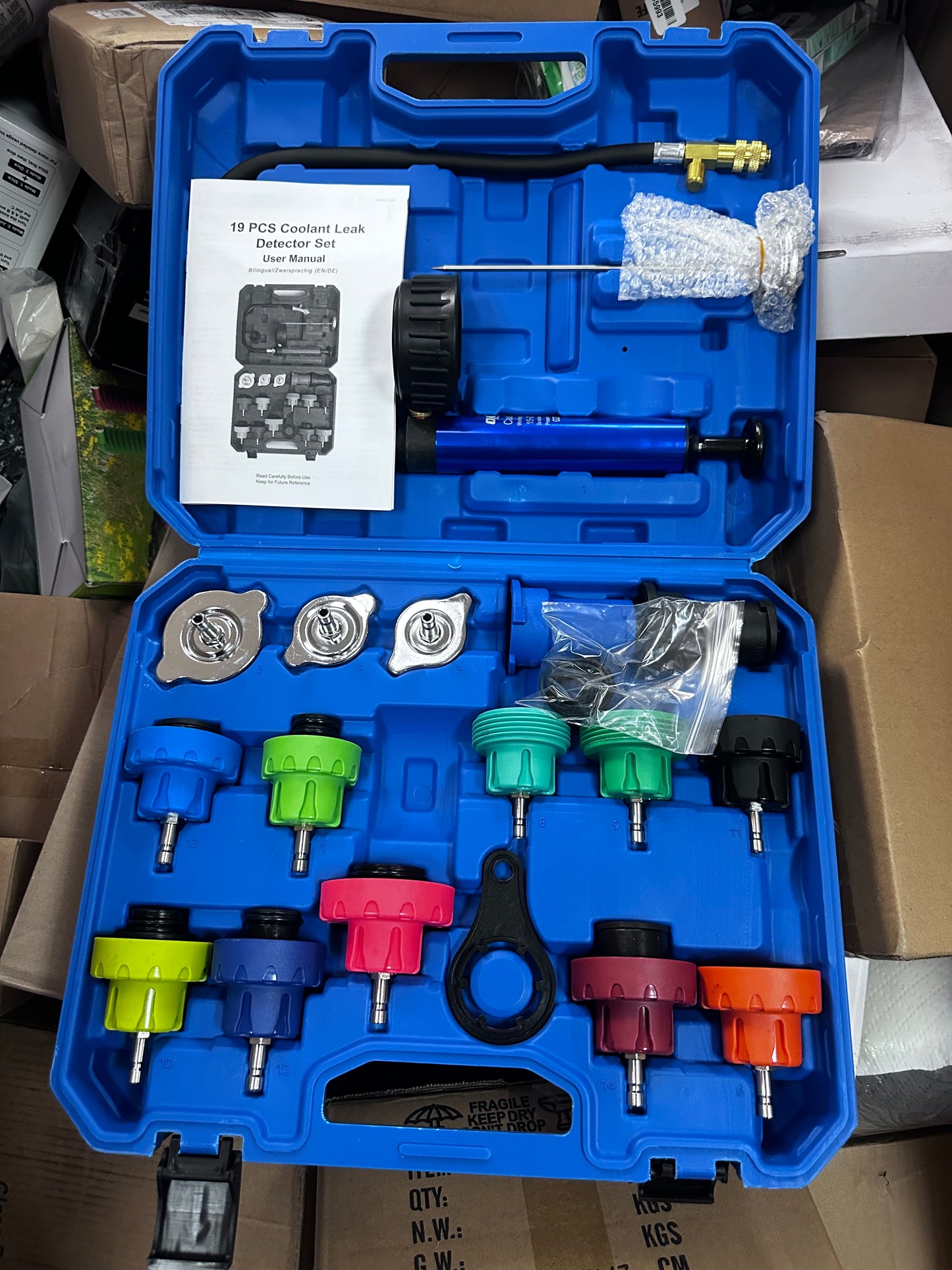 Orion Motor Tech Coolant Pressure Tester Kit, 19 Piece Radiator Pressure Tester Kit with 15 Radiator Adapters and Wrench
