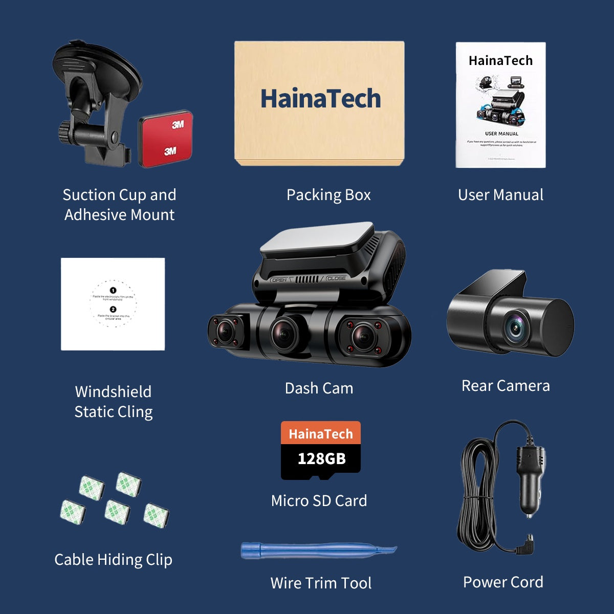 Hainatech 360 Degree View 4 Channel Dash Cam Front And Rear Inside Left Right, Dash Cam
