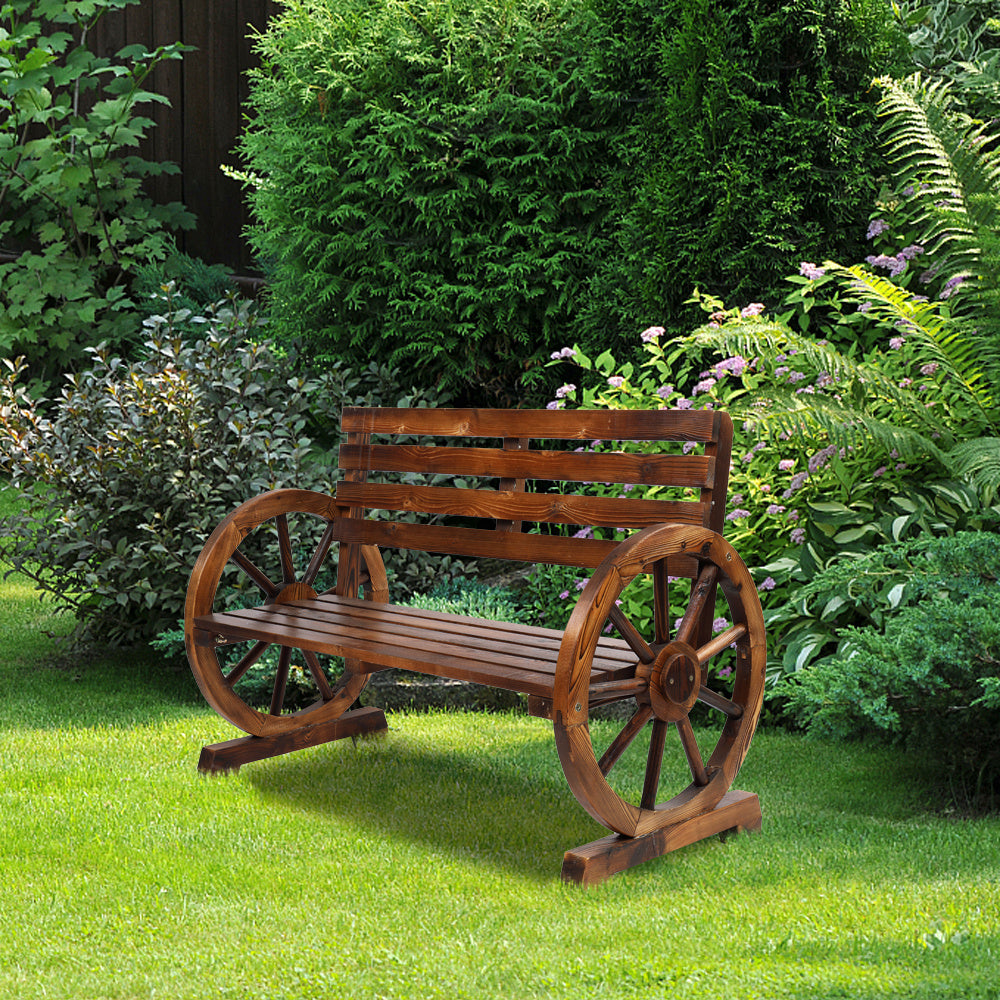 41.5-inch Carbonized Cedar With Wooden Wheel Bench