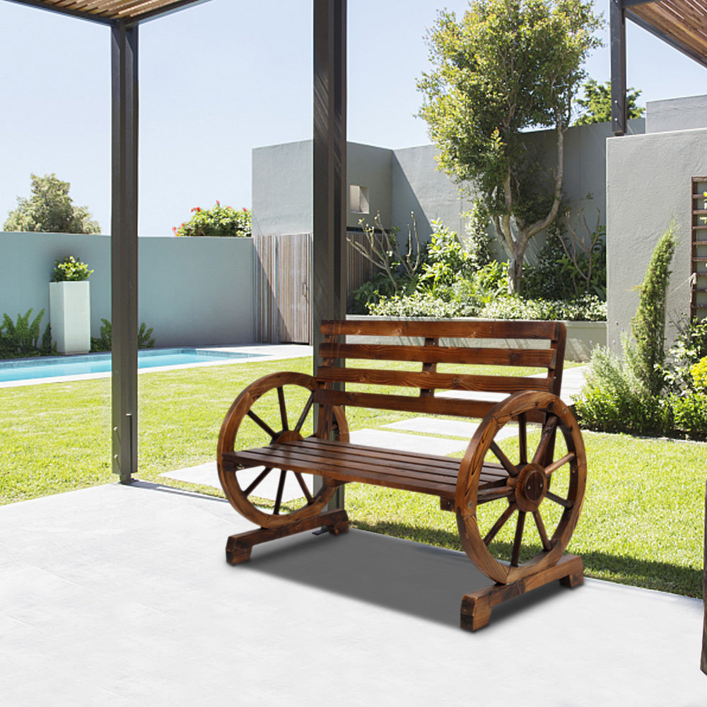 41.5-inch Carbonized Cedar With Wooden Wheel Bench