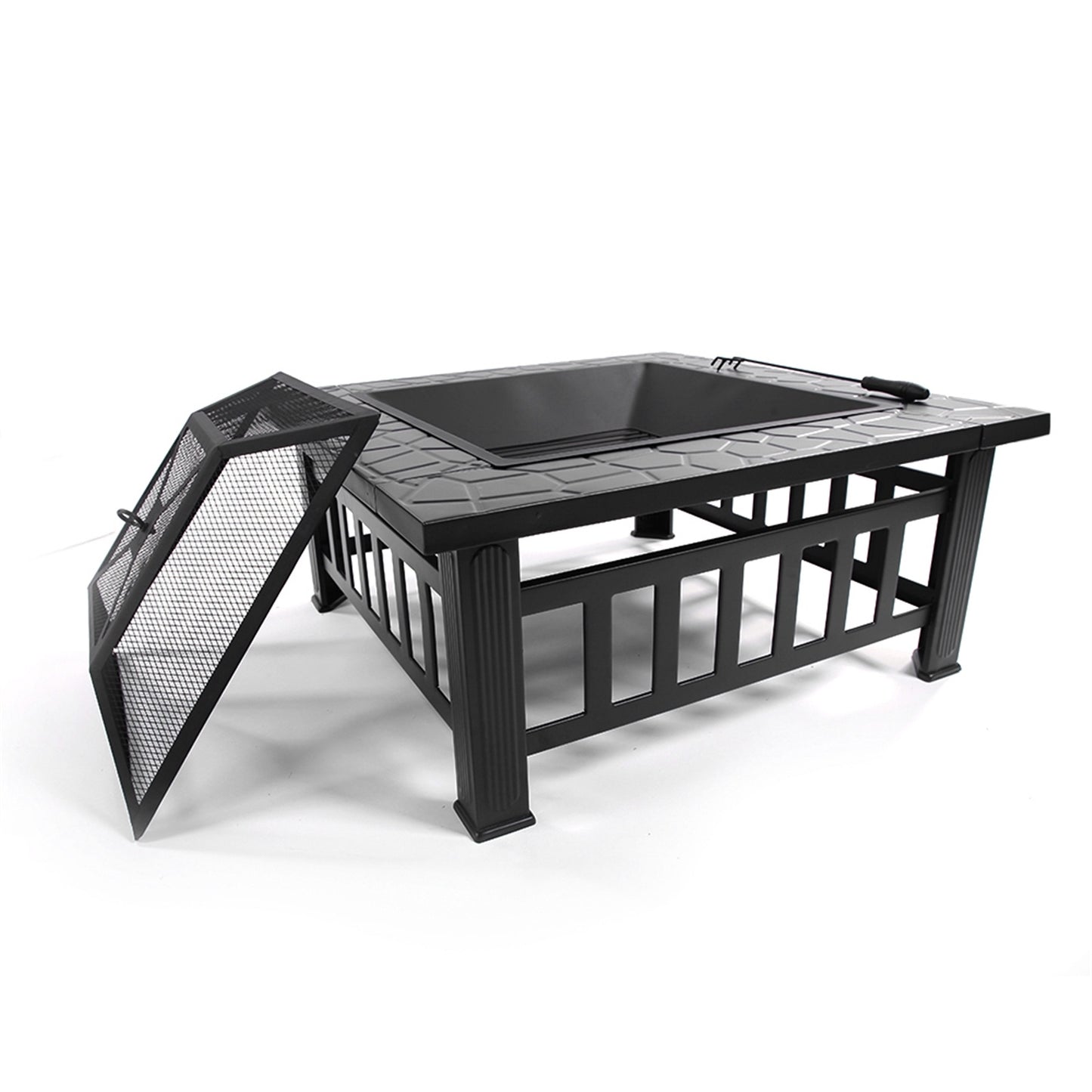 32 Inch Wrought Iron Square Black Firewood Brazier