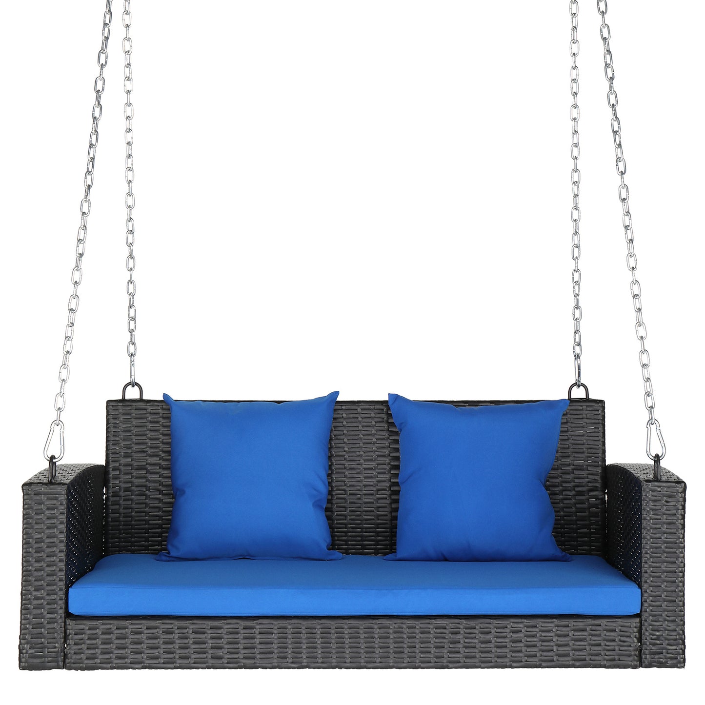 4ft Black Rattan Blue Cushion 4.5mm Iron Chain Woven Rattan Swing, Excluding Swing Frame