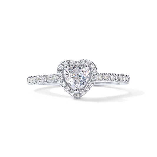 PAVOI 14K Gold Plated Heart Halo Ring for Women | Promise Rings for Her (White Gold, 7)