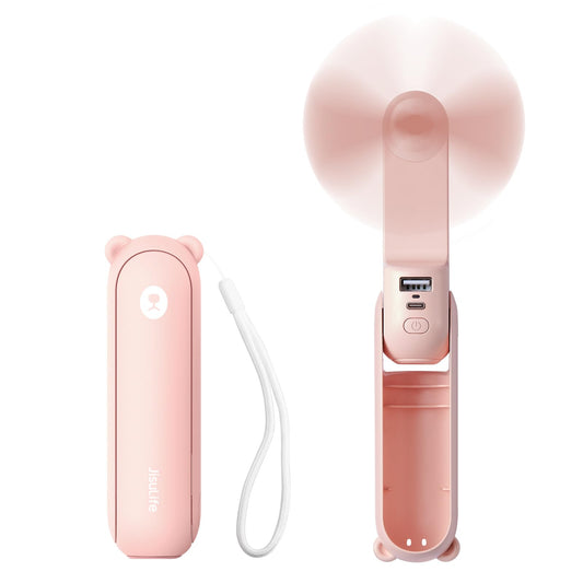 JISULIFE Handheld Mini Fan, 3 IN 1 USB Rechargeable Portable Fan [12-19 Working Hours] with Power Bank, Flashlight, Pocket Design for Travel/Summer/Concerts/Lash, Gifts for Women (Pink) (Copia) (Copia)