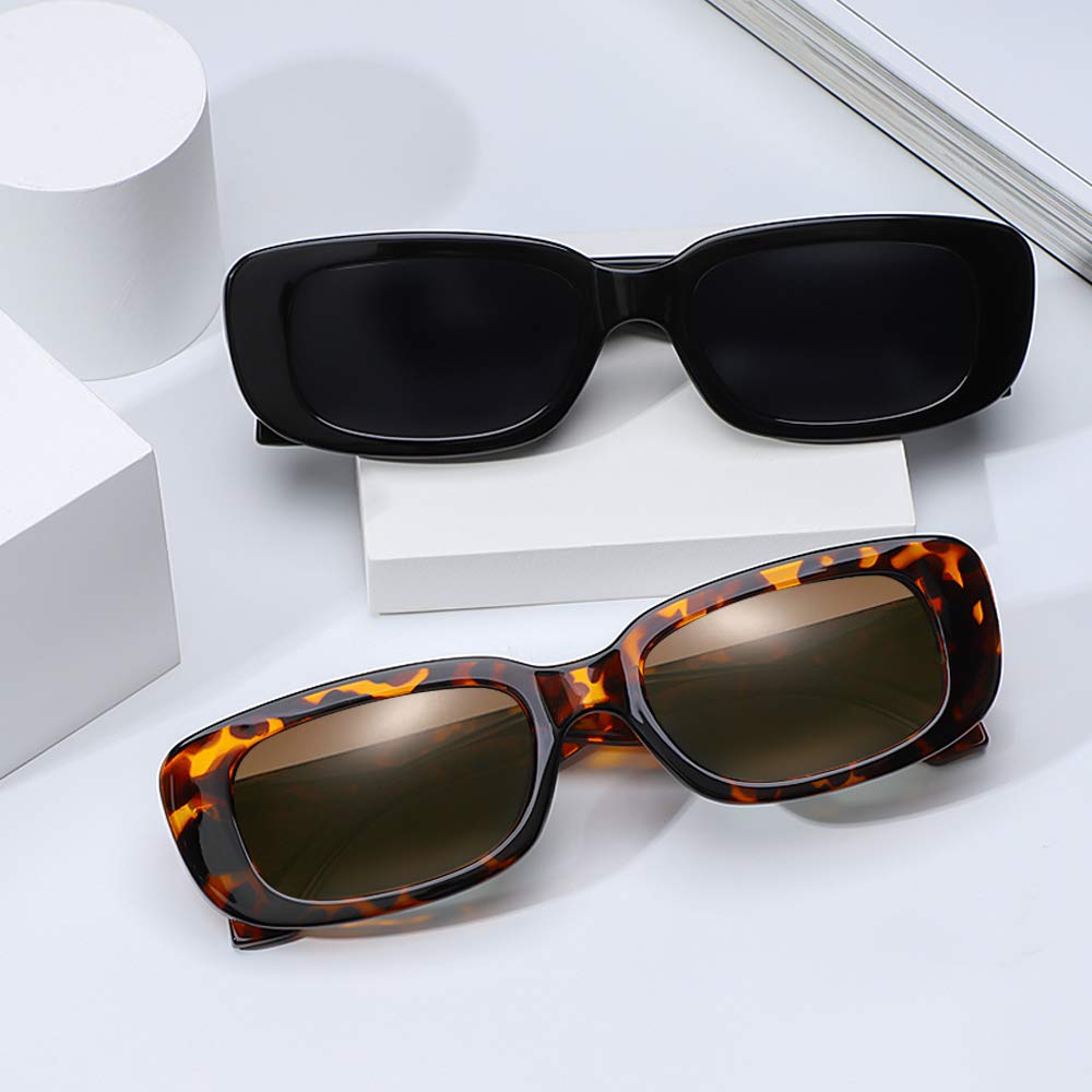 Tskestvy 4 Pieces Retro Vintage Sunglasses Small Square Rectangle 90s Glasses Trendy Y2K for Women Aesthetic Accessories (A)