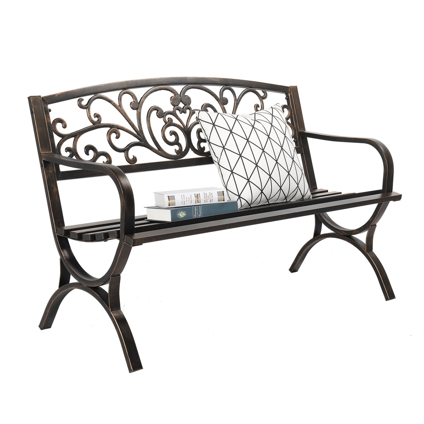 Antique Bronze Iron Butterfly Back Bench with Crossed Legs, 50"