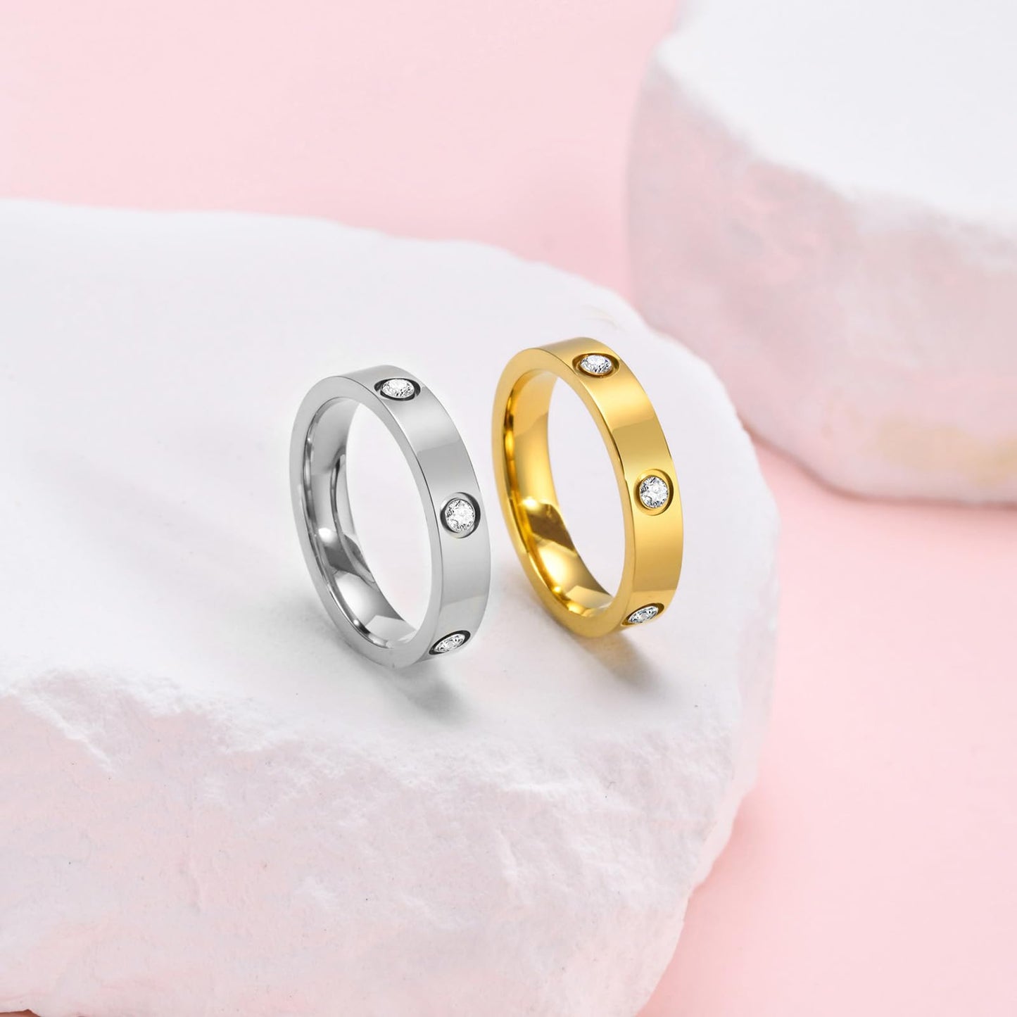 MPRAINBOW Gold Rings for Women - 18K Gold Plated Stainless Steel Cubic Zirconia FriendshipBand Wedding Party Trendy Jewelry,Christmas Birthday Gifts for Her Mom Girlfriend