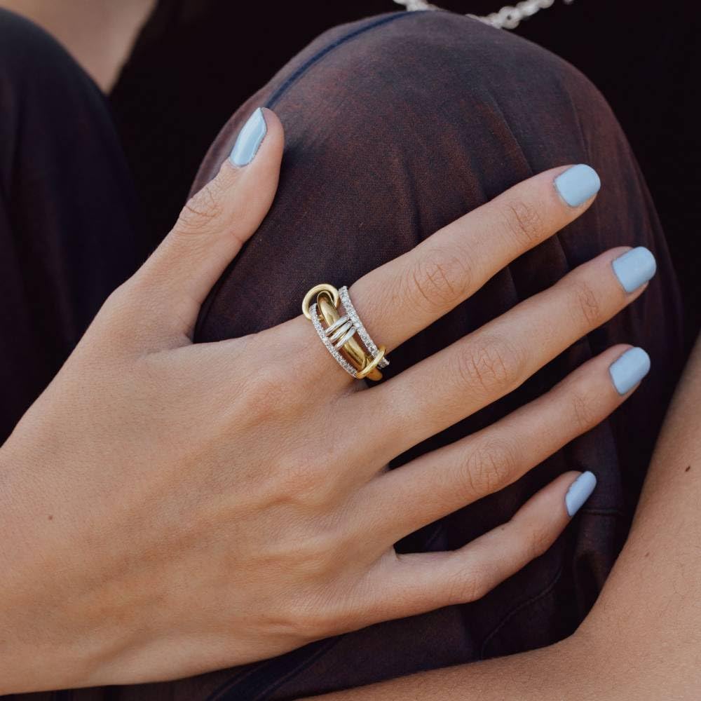 Bopiu Gold Stackable Rings for Women Non Tarnish, 18k Gold Plated Cubic Zirconia Rings, Silver Gold Multi Ring Mixed Metals Stack Rings Set (2 stones rings, 8)