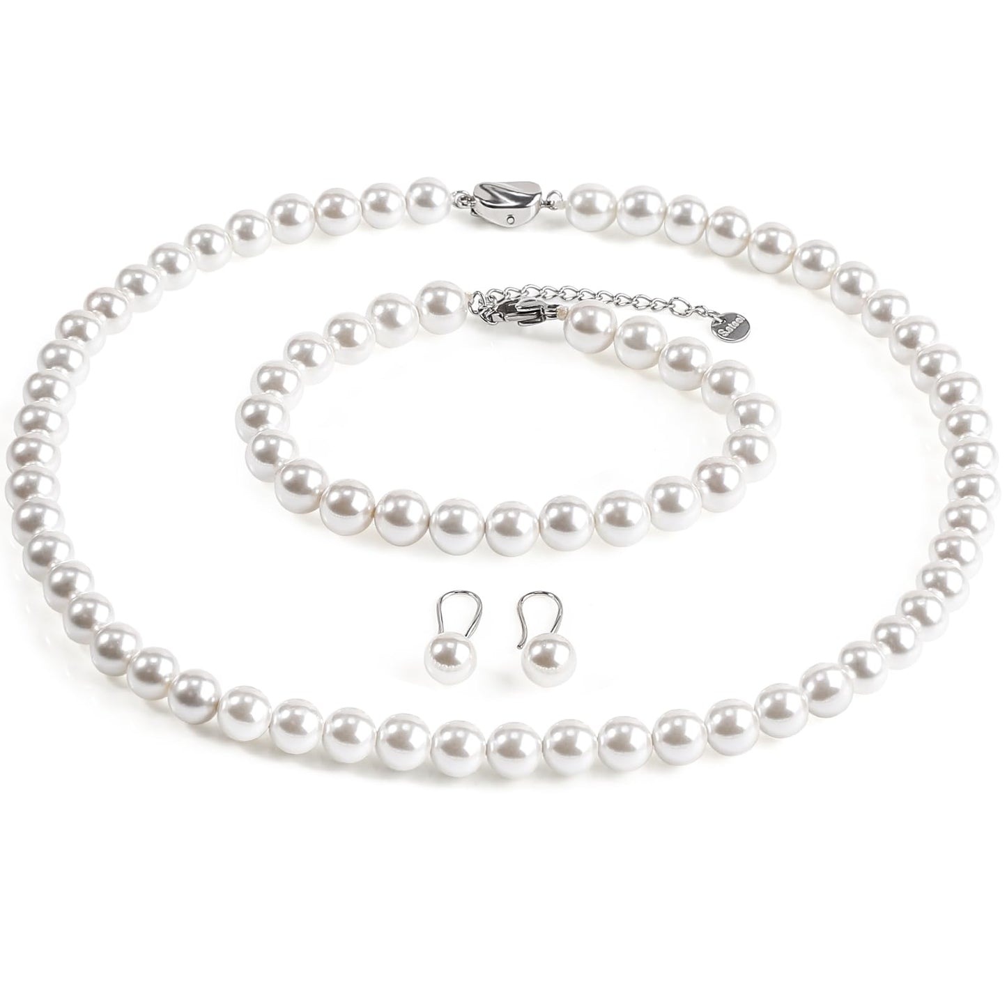 AOOVOO Pearl Necklace and Earring Set, 18 Inch Pearl Necklace for Women, 8mm Round Shell Pearl Set