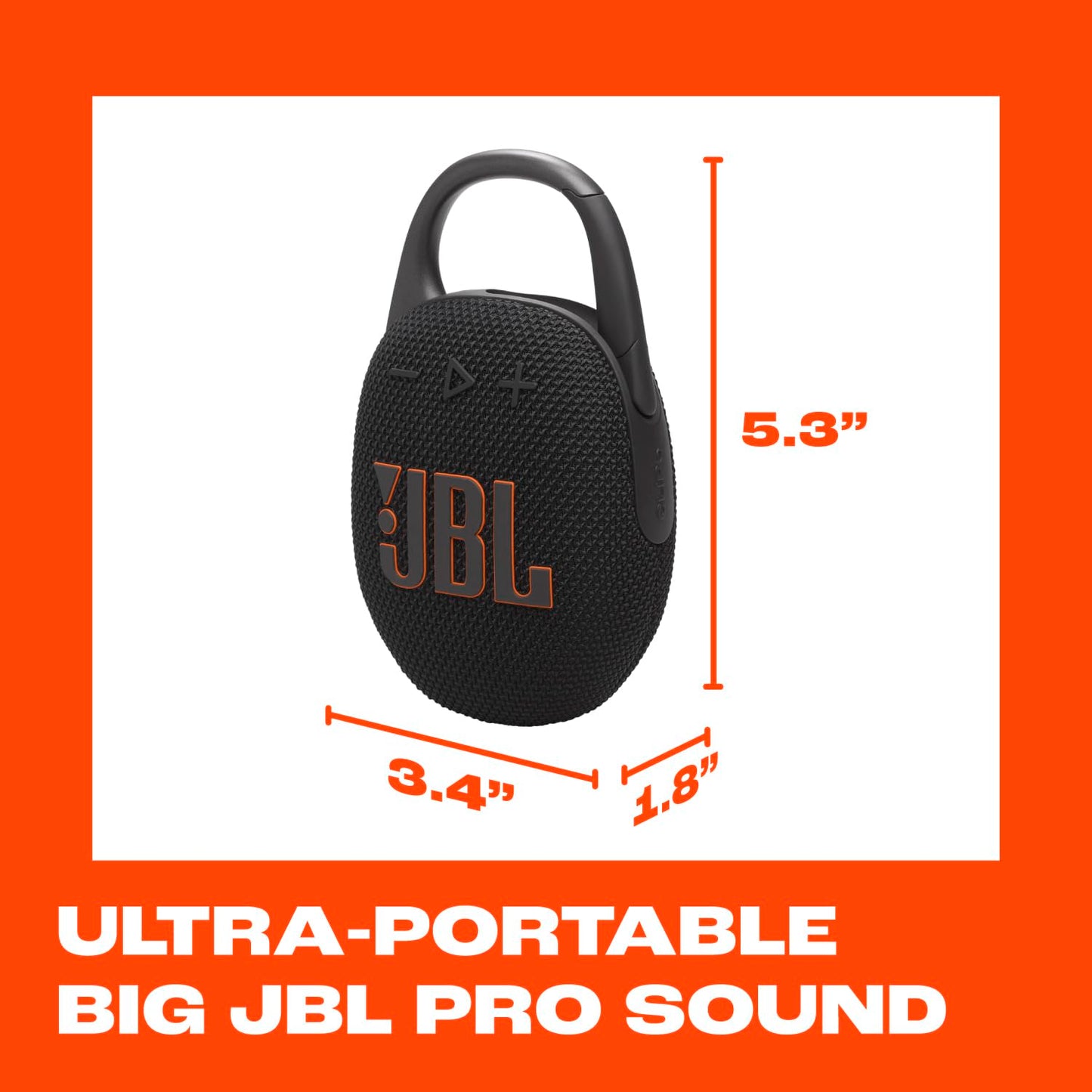 JBL Clip 5 - Ultra-Portable, Waterproof &amp; Dustproof Bluetooth Speaker, Big Pro Sound with Punchy bass, Integrated Carabiner, Up to 12 Hours of Play, Made in Part with Recycled Materials (Black)