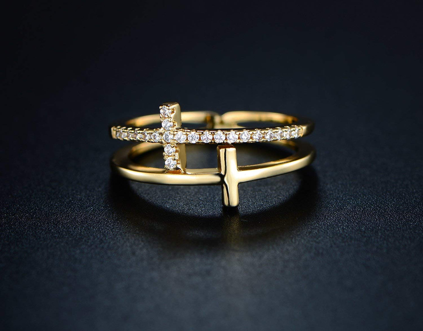 Barzel 18k Gold Plated Cubic Zirconia Double Cross Ring (Gold, 10)