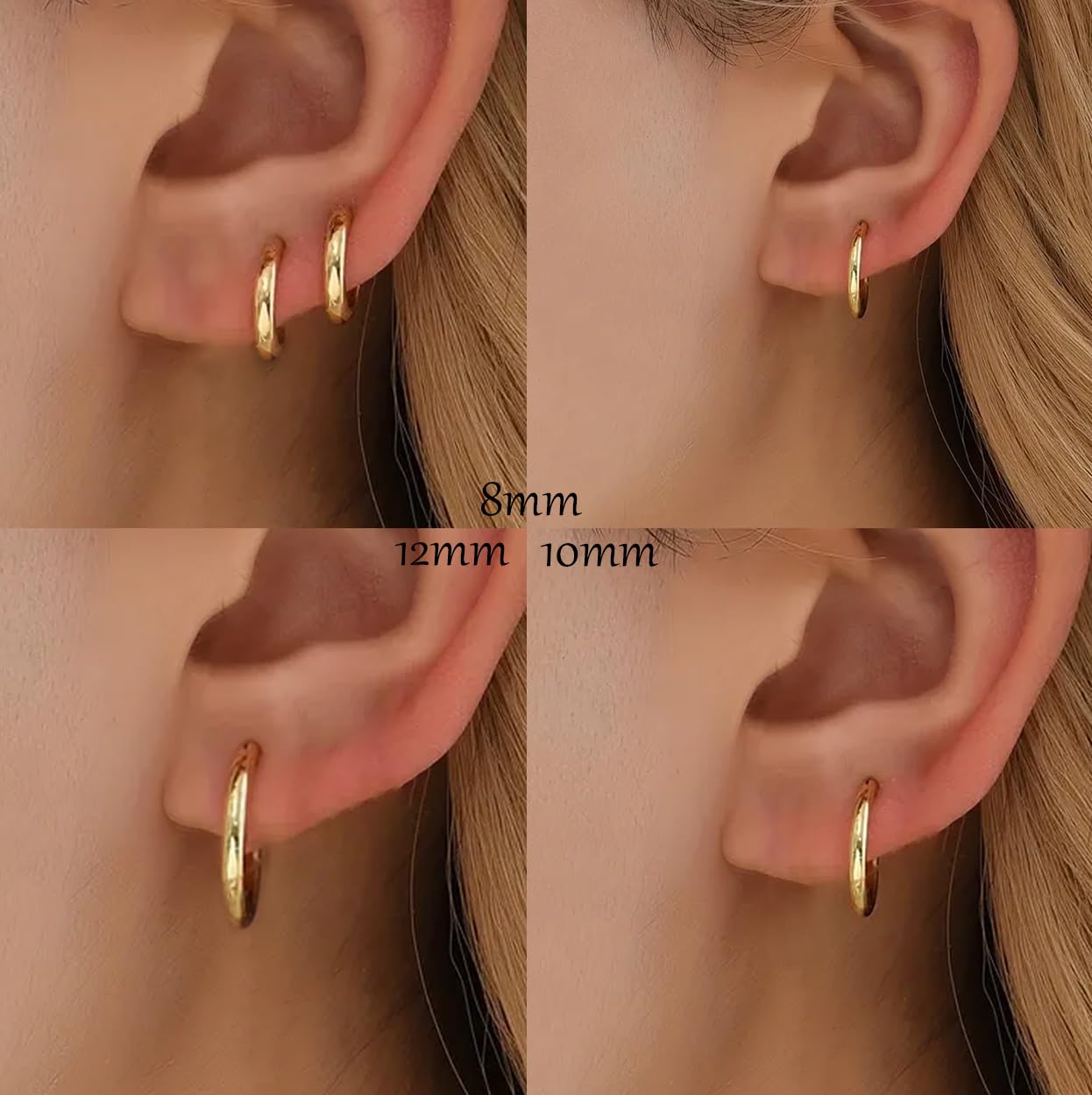4 Pairs Small Gold Hoop Earrings Set for Women, 14k Gold Plated Cartilage Hoop Earring Hypoallergenic Small Hoop Earrings for 2nd 3rd Hole Huggie Hoop Earrings for Women Men Gifts (Gold-1.6mm)