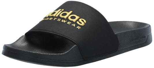 adidas Unisex Adilette Shower Slides Sandal, Black/Black/Matte Gold, 8 US Men