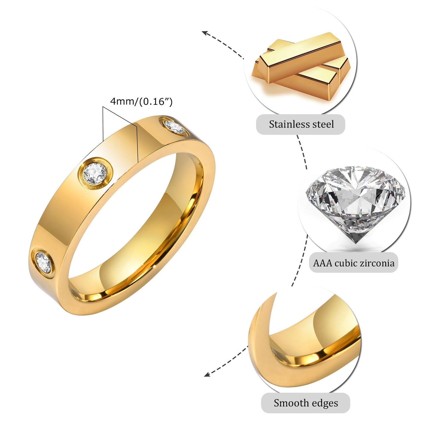 MPRAINBOW Gold Rings for Women - 18K Gold Plated Stainless Steel Cubic Zirconia FriendshipBand Wedding Party Trendy Jewelry,Christmas Birthday Gifts for Her Mom Girlfriend
