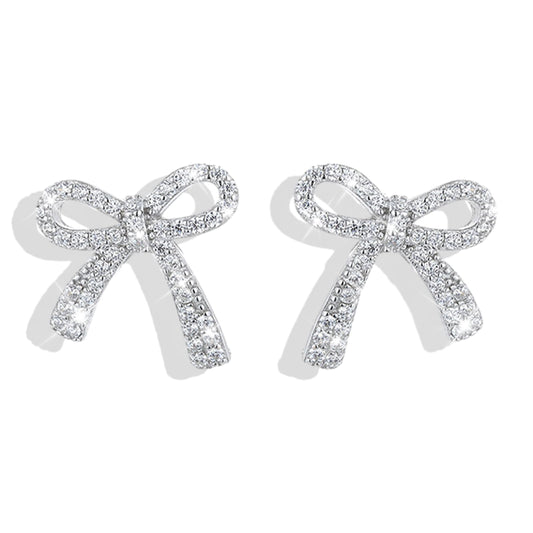 Silver Bow Earrings for Women Trendy Sparkly Rhinestone Chain Tassel Earrings Bow Pearl Dangle Earrings Prom Wedding Party Dress Jewerly Gifts