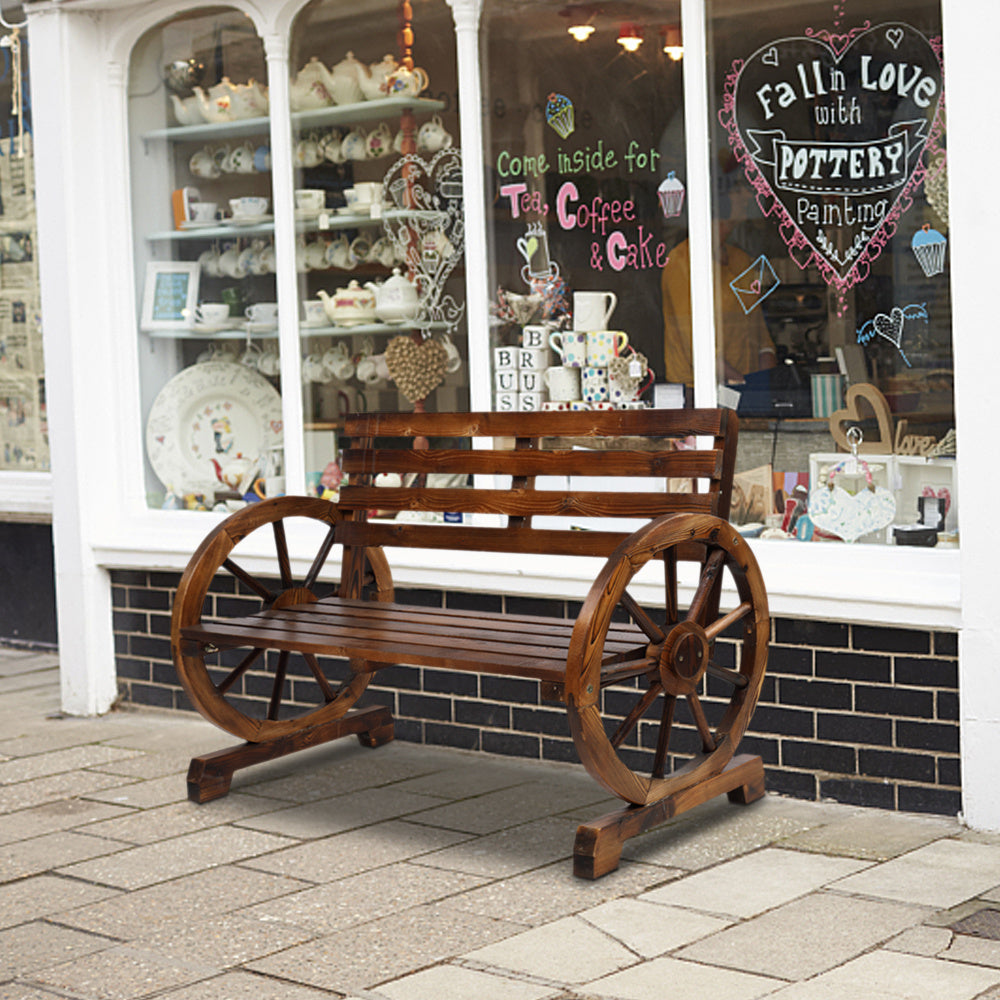41.5-inch Carbonized Cedar With Wooden Wheel Bench