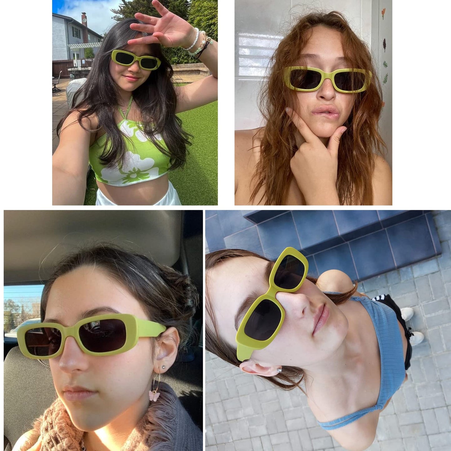Tskestvy 4 Pieces Retro Vintage Sunglasses Small Square Rectangle 90s Glasses Trendy Y2K for Women Aesthetic Accessories (A)