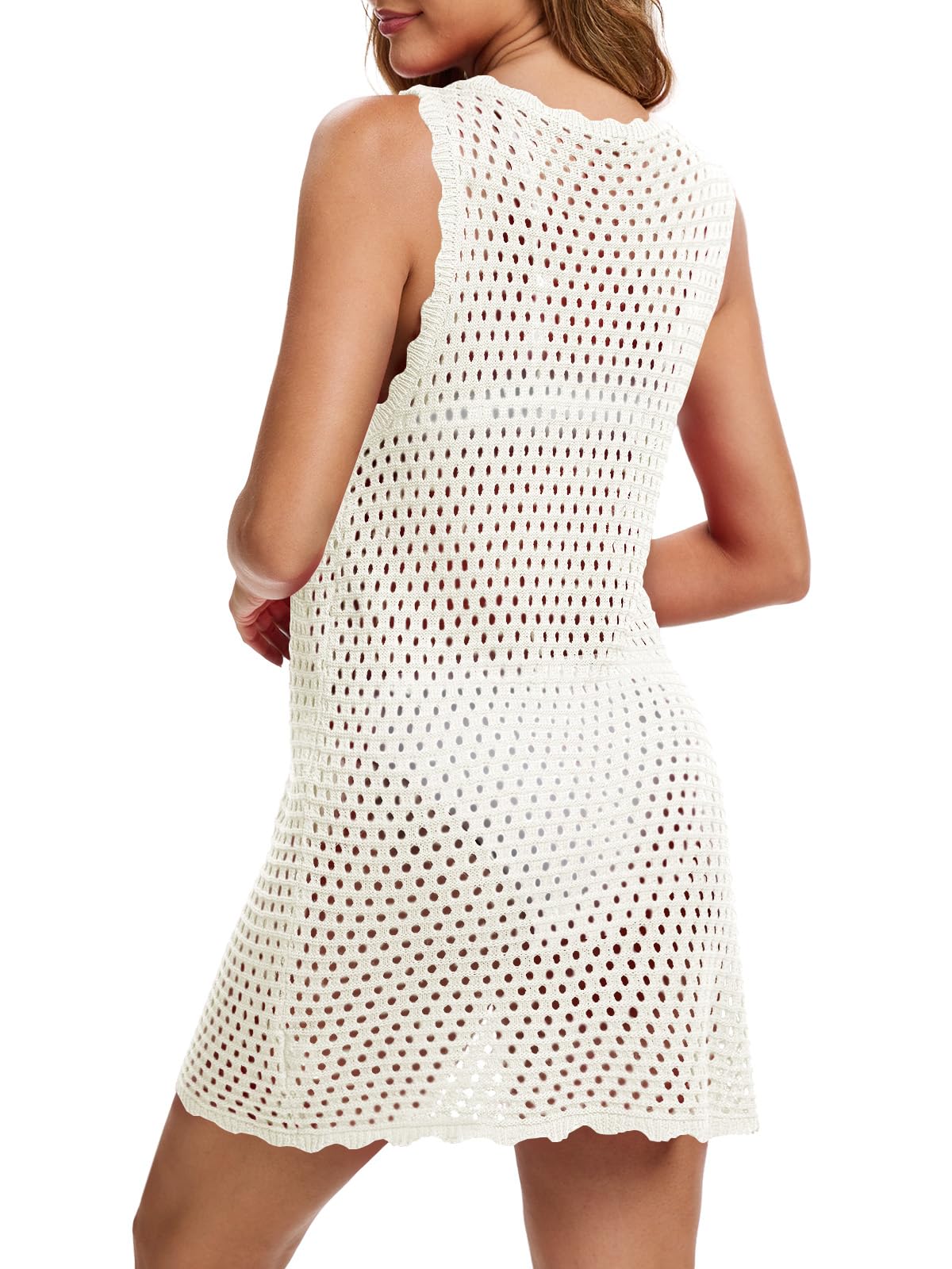 Lylinan Womens Swimsuit Cover Ups Sleeveless Knit 2025 Summer Outfits Swimwear Bathing Swim Suit Coverup Crochet Fashion Midi Dress Spring Beach Vacation Clothes for Women Dresses Cream White Medium