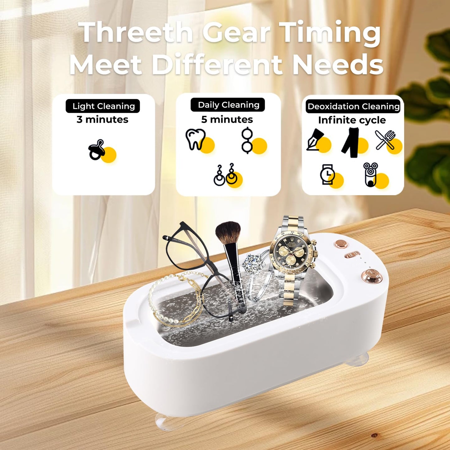 "Professional 48KHz Ultrasonic Jewelry Cleaner Machine with Digital Timer & 304 Stainless Steel Tank – for Jewelry, Dentures, Eyeglasses, Rings, Coins, Medals, Watch Straps & Hygiene Items"