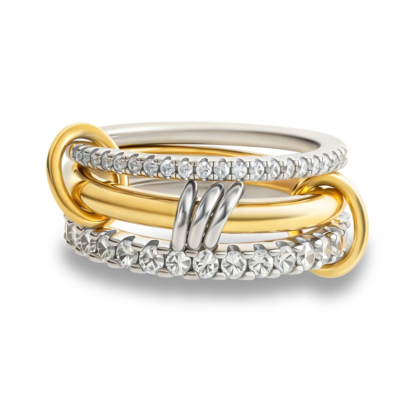 Bopiu Gold Stackable Rings for Women Non Tarnish, 18k Gold Plated Cubic Zirconia Rings, Silver Gold Multi Ring Mixed Metals Stack Rings Set (2 stones rings, 8)