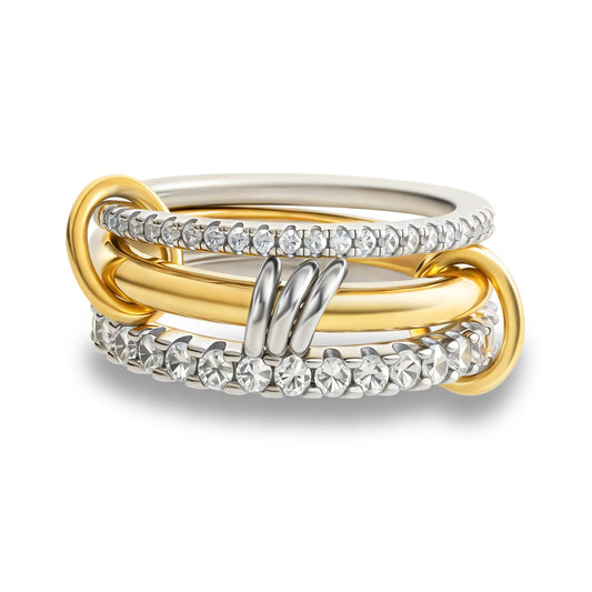 Bopiu Gold Stackable Rings for Women Non Tarnish, 18k Gold Plated Cubic Zirconia Rings, Silver Gold Multi Ring Mixed Metals Stack Rings Set (2 stones rings, 8)