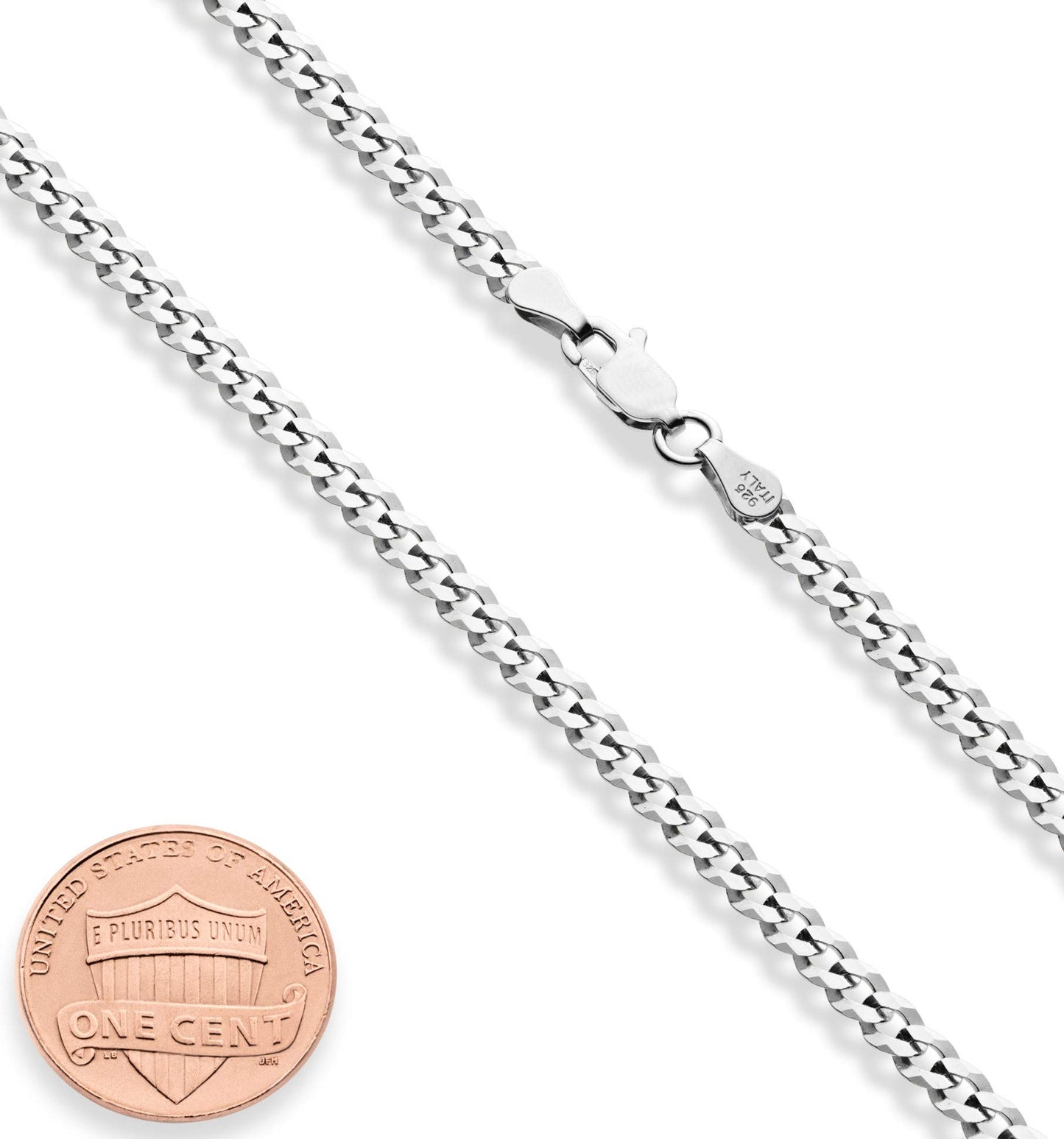 Miabella Italian Solid 925 Sterling Silver 3.5mm Diamond Cut Cuban Link Curb Chain Necklace for Women Men, Made in Italy (Length 22 Inch)