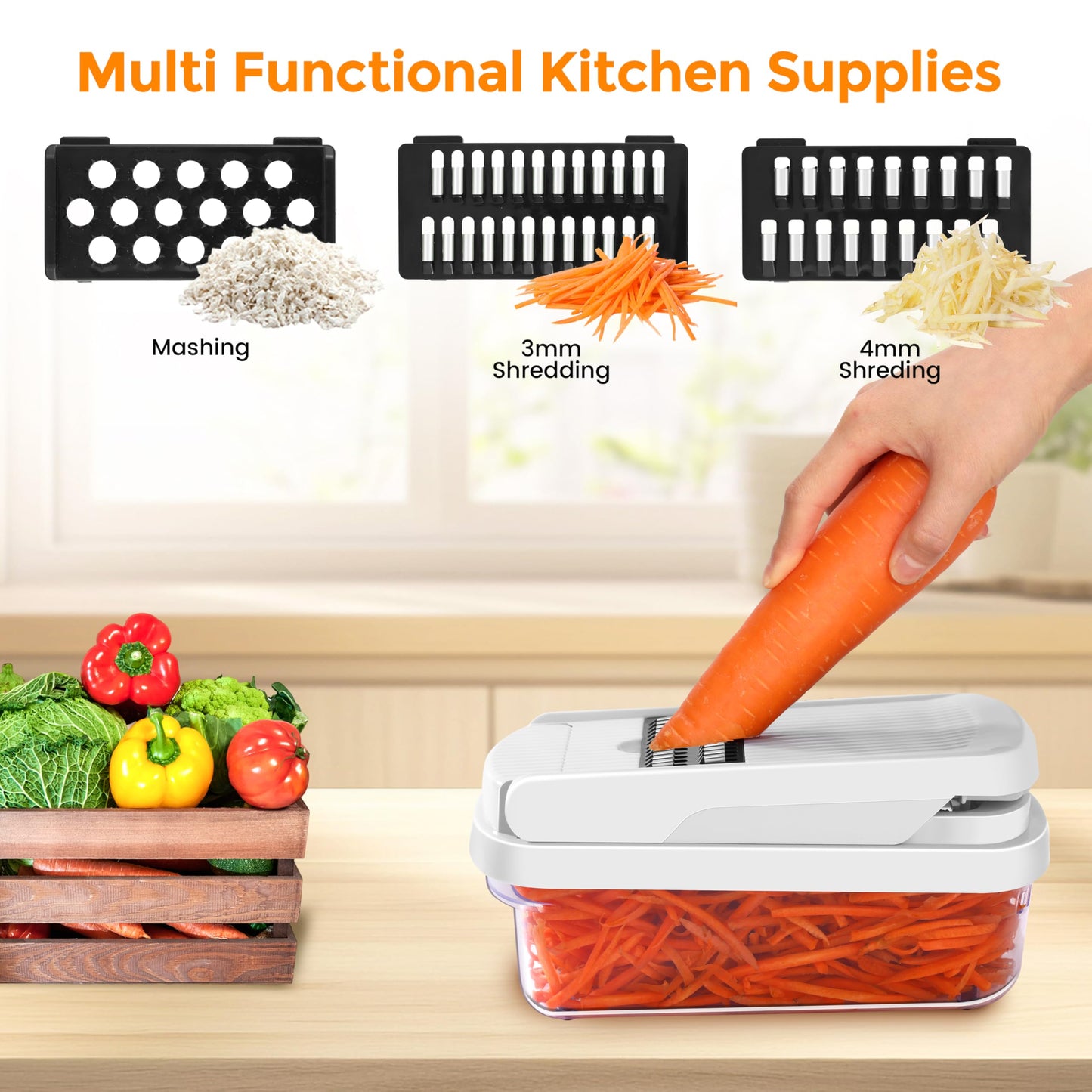 Professional 12-in-1 Vegetable Chopper with 7 Stainless Steel Blades - Multifunctional Food Chopper for Dicing/Slicing Carrots, Potatoes, Onions, Garlic - Heavy Duty, BPA Free Kitchen Gadget (White)