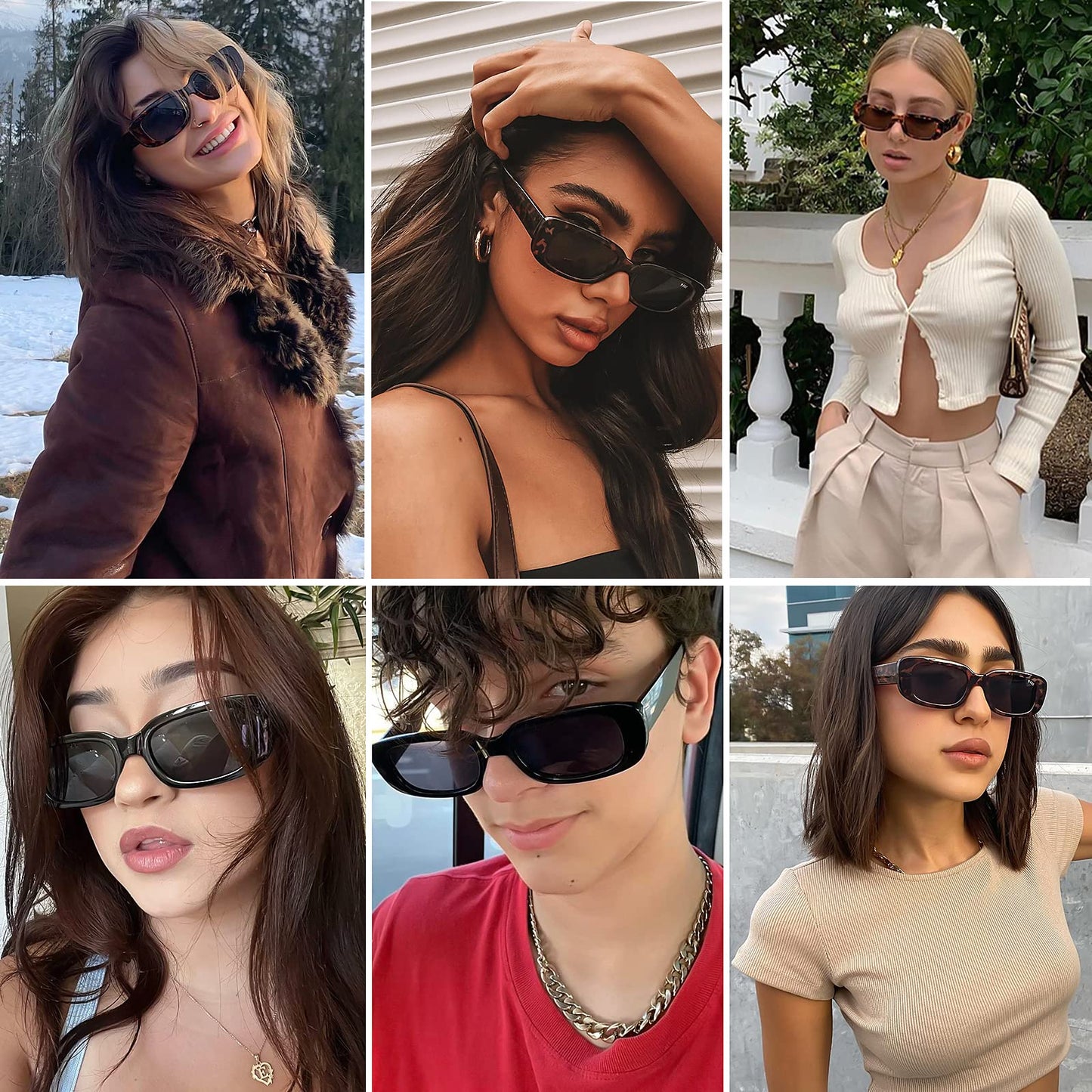 Tskestvy 4 Pieces Retro Vintage Sunglasses Small Square Rectangle 90s Glasses Trendy Y2K for Women Aesthetic Accessories (A)