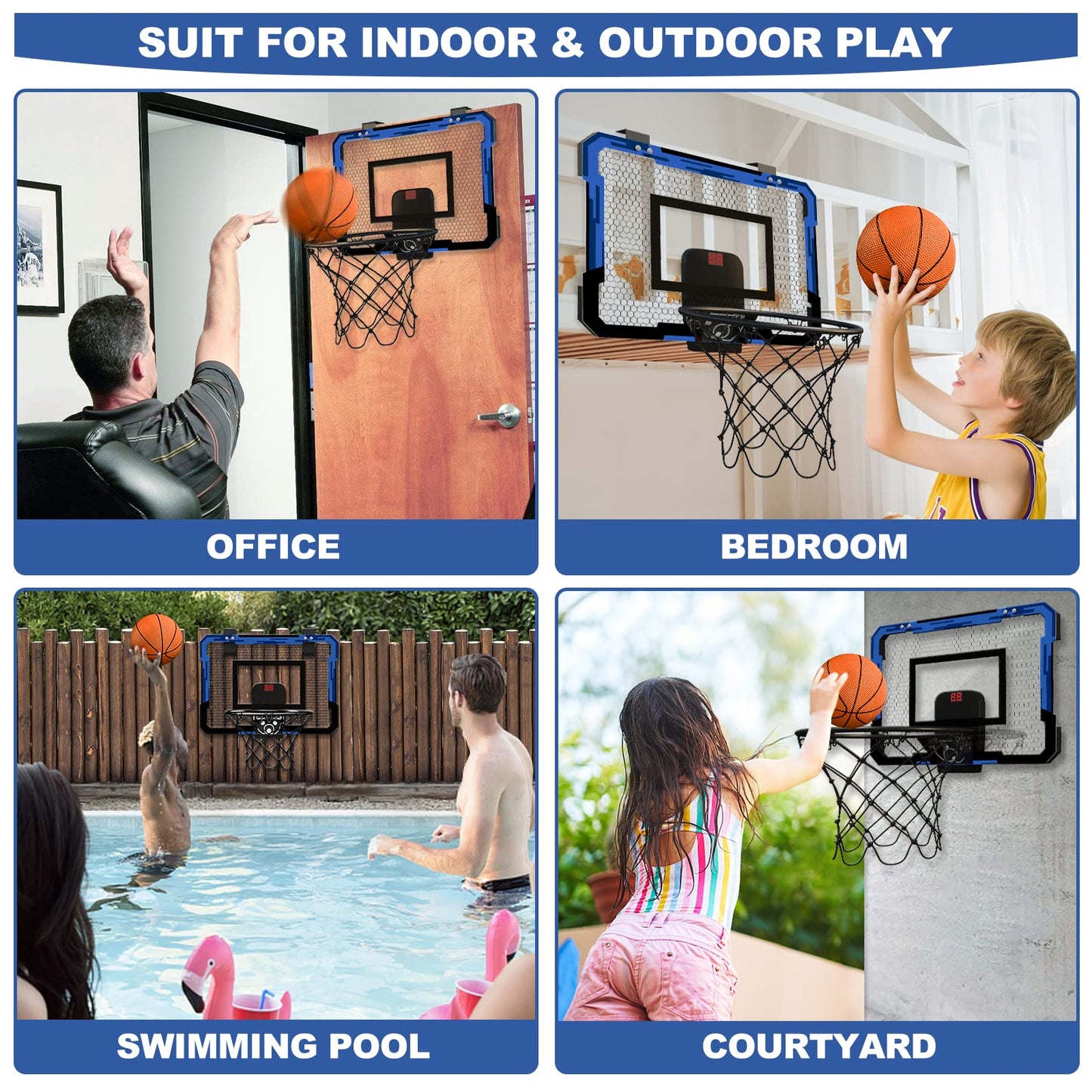 QDRAGON Indoor Basketball Hoop for Kids, Over The Door Basketball Hoops, Mini Hoop with Scoreboard & 3 Balls, Basketball Toys Gifts for 5 6 7 8 9 10 11 12 Year Old Boys Girls Teens