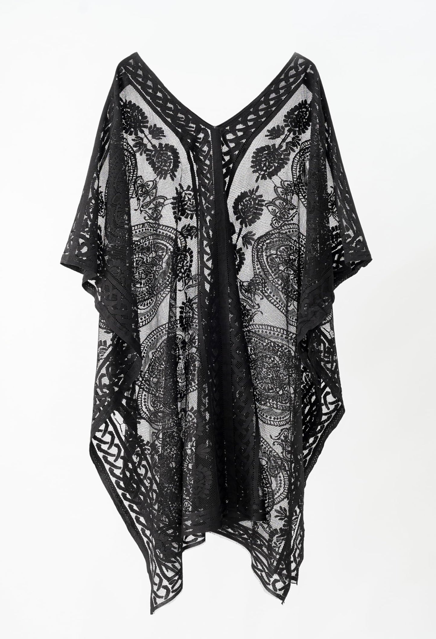 Women's Swimwear Cover-Up for Beach and Pool, Lace V-Neck Swimsuit Dress, Bikini Cover-Up (Black)