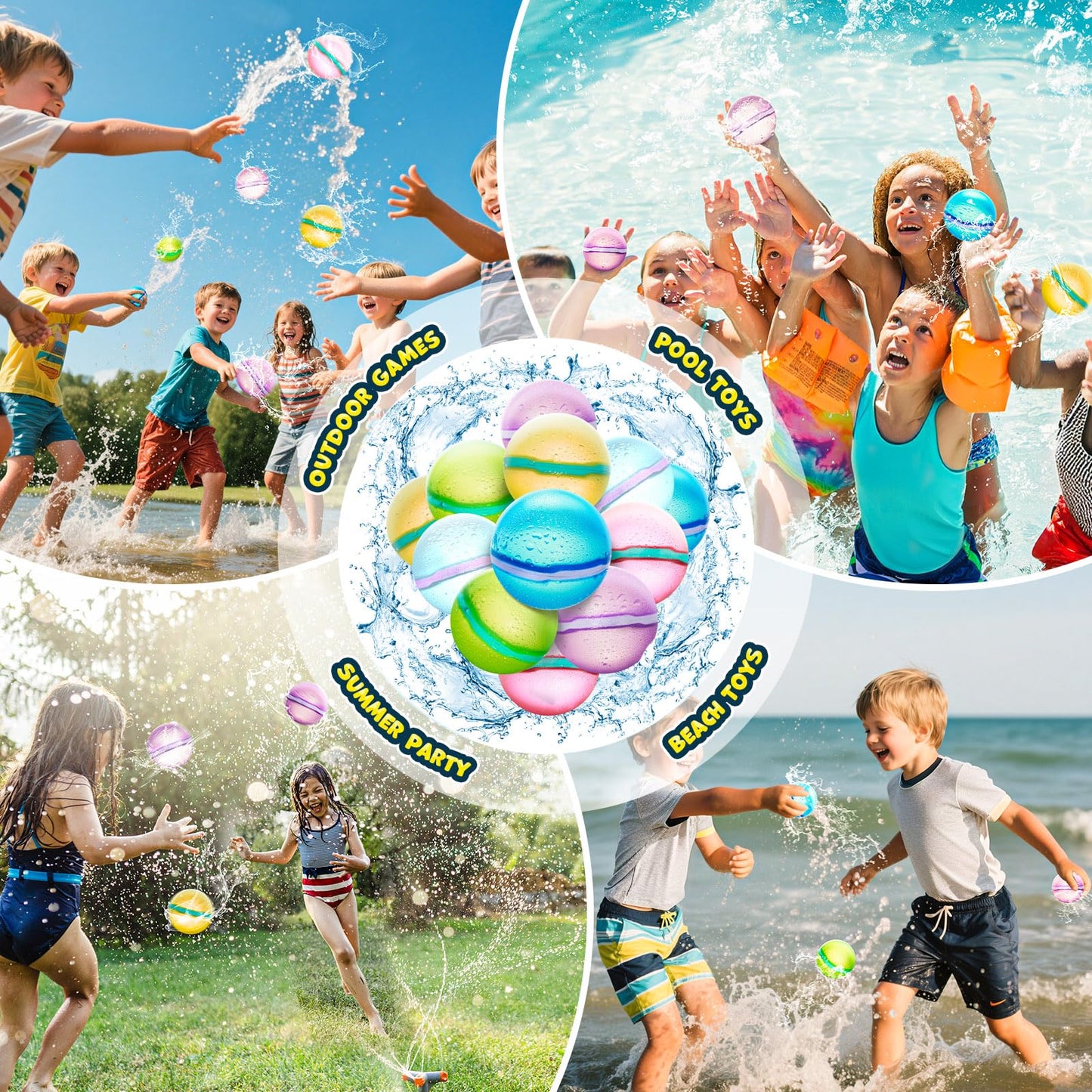 【12 Pack】Magnetic Reusable Water Balloons Fast Refillable for Kids Outdoor Activities, latex-free Kids Pool Beach Bath Toys, Self-Sealing Water Bomb Quick Fill for Summer Games