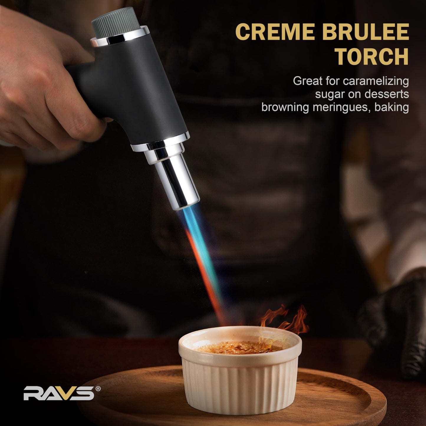 RAVS Butane Torch Lighter, Creme Brulee Torch with Large Capacity, Culinary Torch with Adjustable Flame and Safety Lock, Professional Kitchen Torch for Baking, Cooking Torch Butane Fuel Not Included
